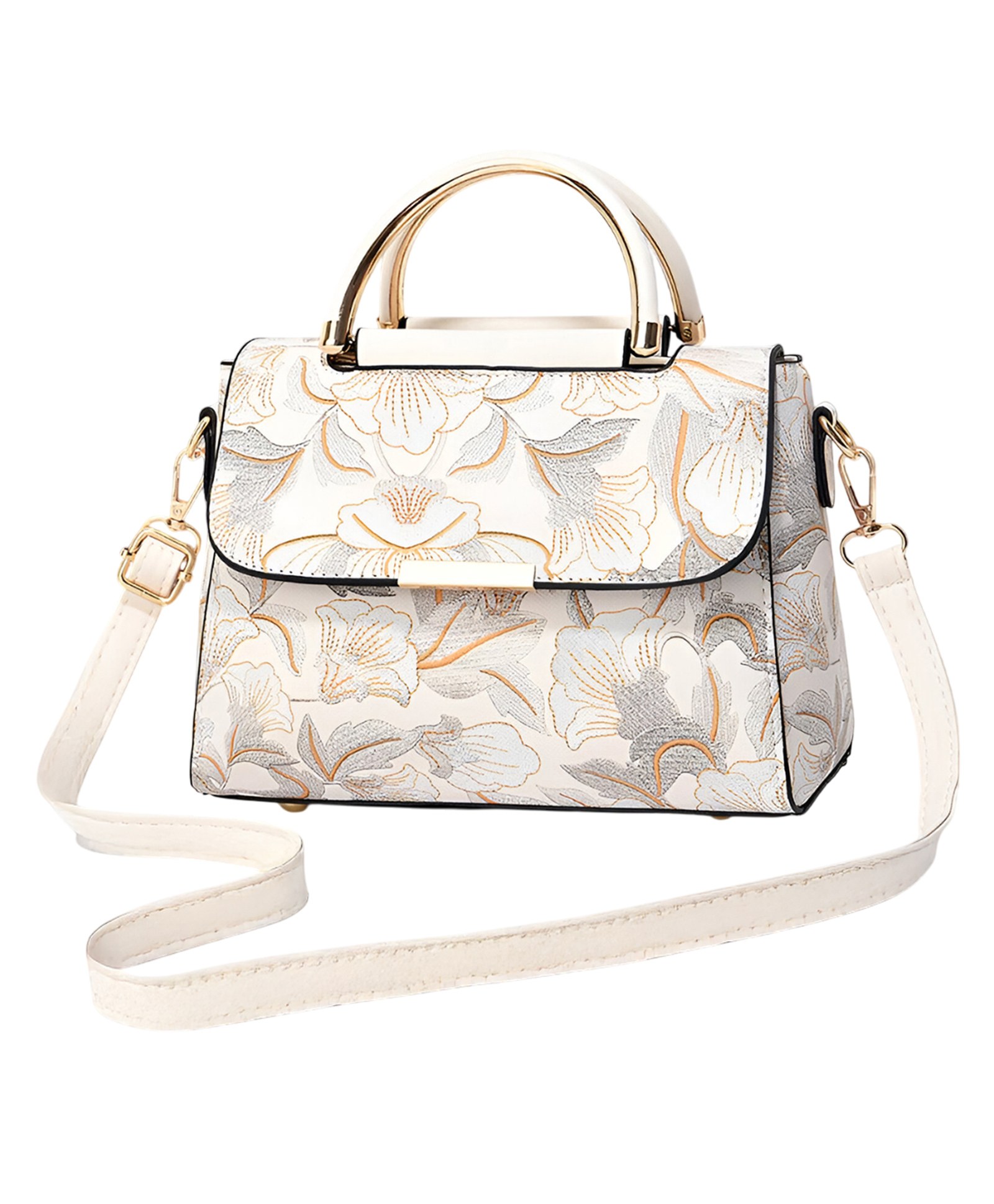 SYGA Women's Cross Border Handbag With Flower Printed Small Square shoulder messenger bag(White)-image-20