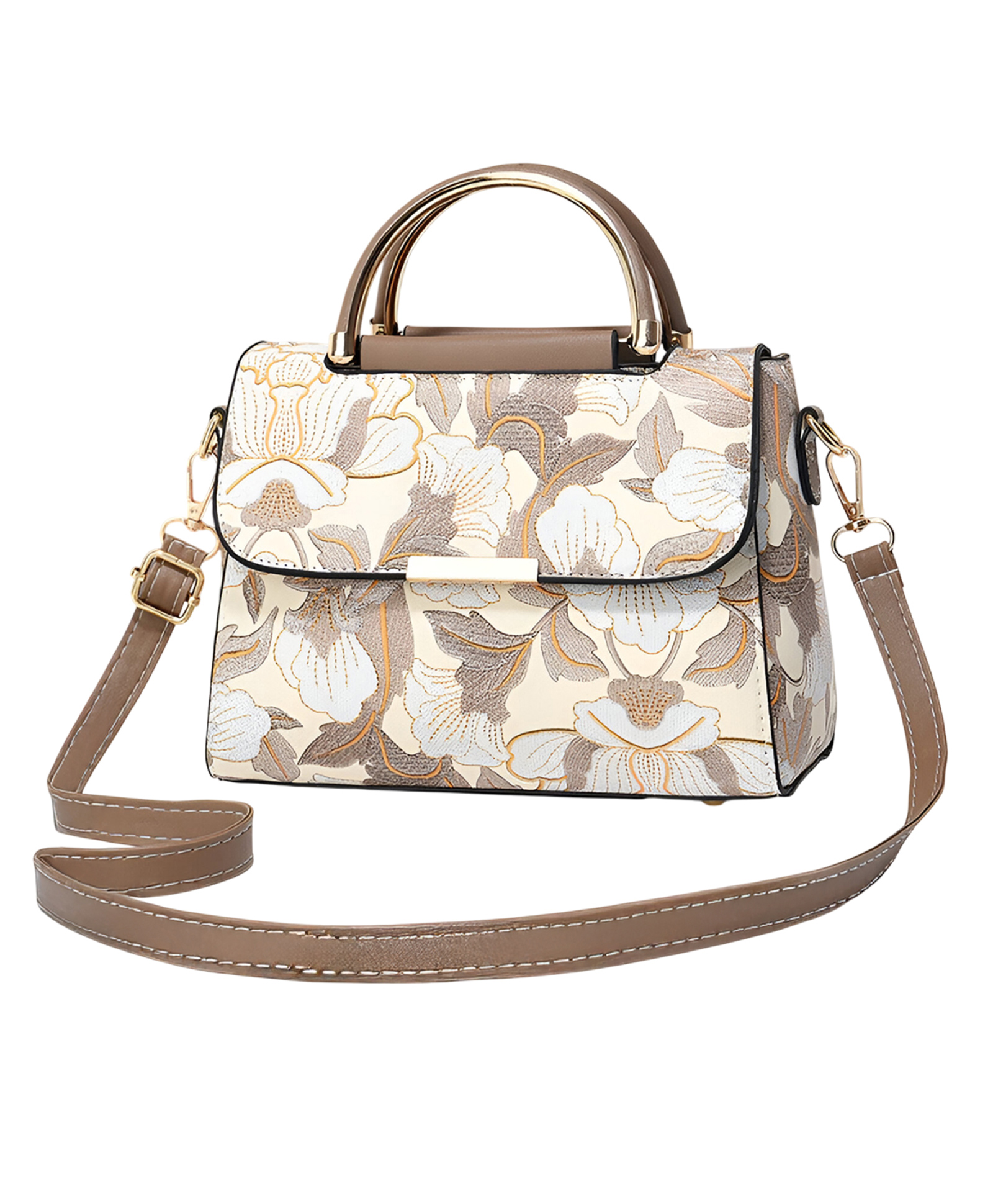 SYGA Women's Cross Border Handbag With Flower Printed Small Square shoulder messenger bag(Khaki)-picture-21