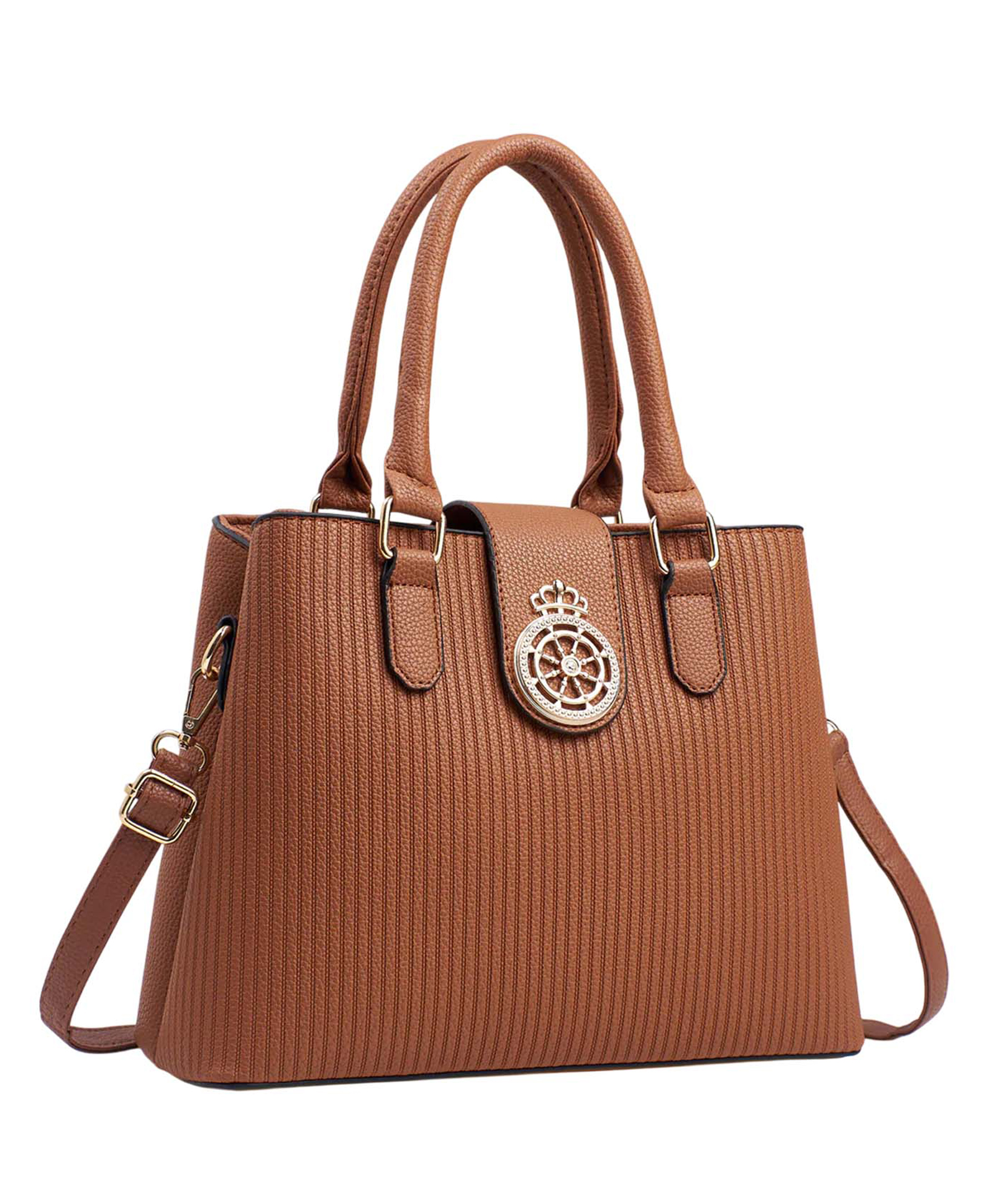 SYGA Elegant Striped Handbag for Women Crown Emblem Design, Convertible Crossbody & Shoulder Bag(Brown)-picture-27
