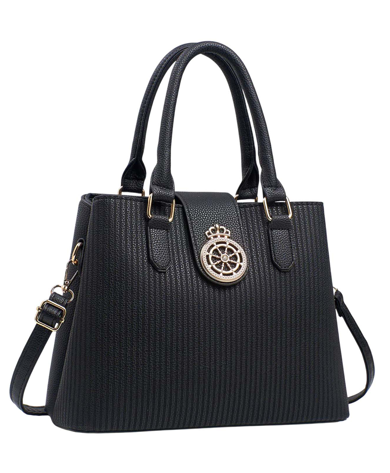 SYGA Elegant Striped Handbag for Women Crown Emblem Design, Convertible Crossbody & Shoulder Bag(Black)-image-11