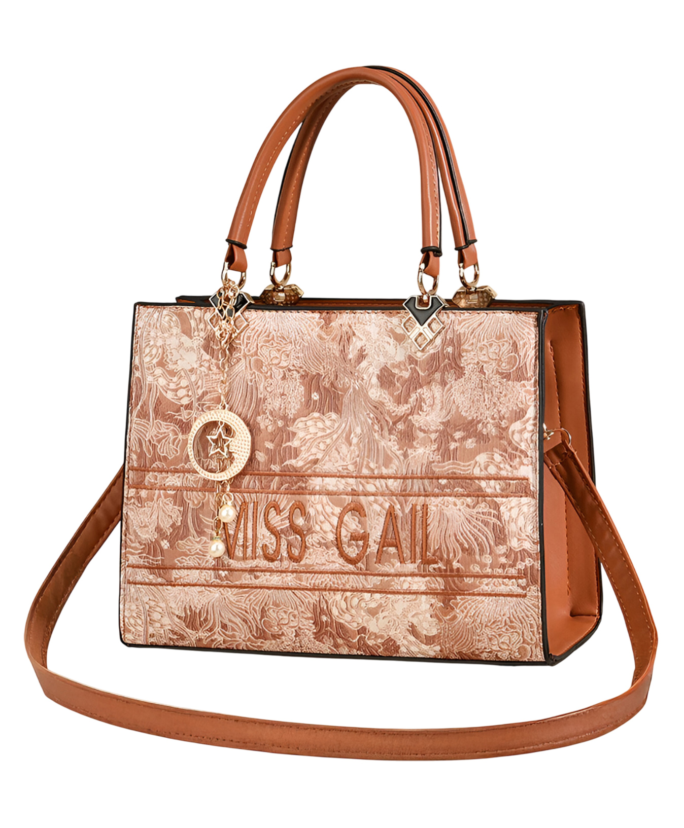 SYGA Elegant Floral Embossed Handbag for Women Tote with Gold Accents (Orange)-image-10