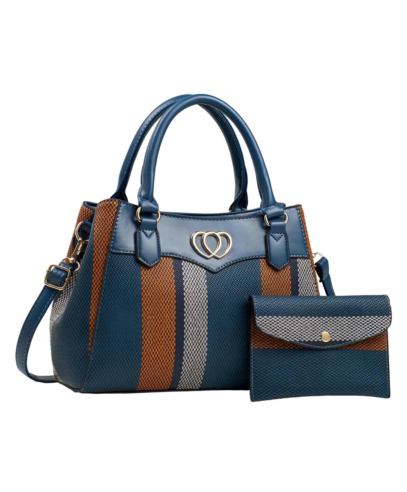SYGA 2 Pcs Women's Stylish Contrast Color Handbag with Wallet | Medium Tote Bag with Shoulder Strap | Ideal for Daily Use & Gifting (Blue)-picture-25