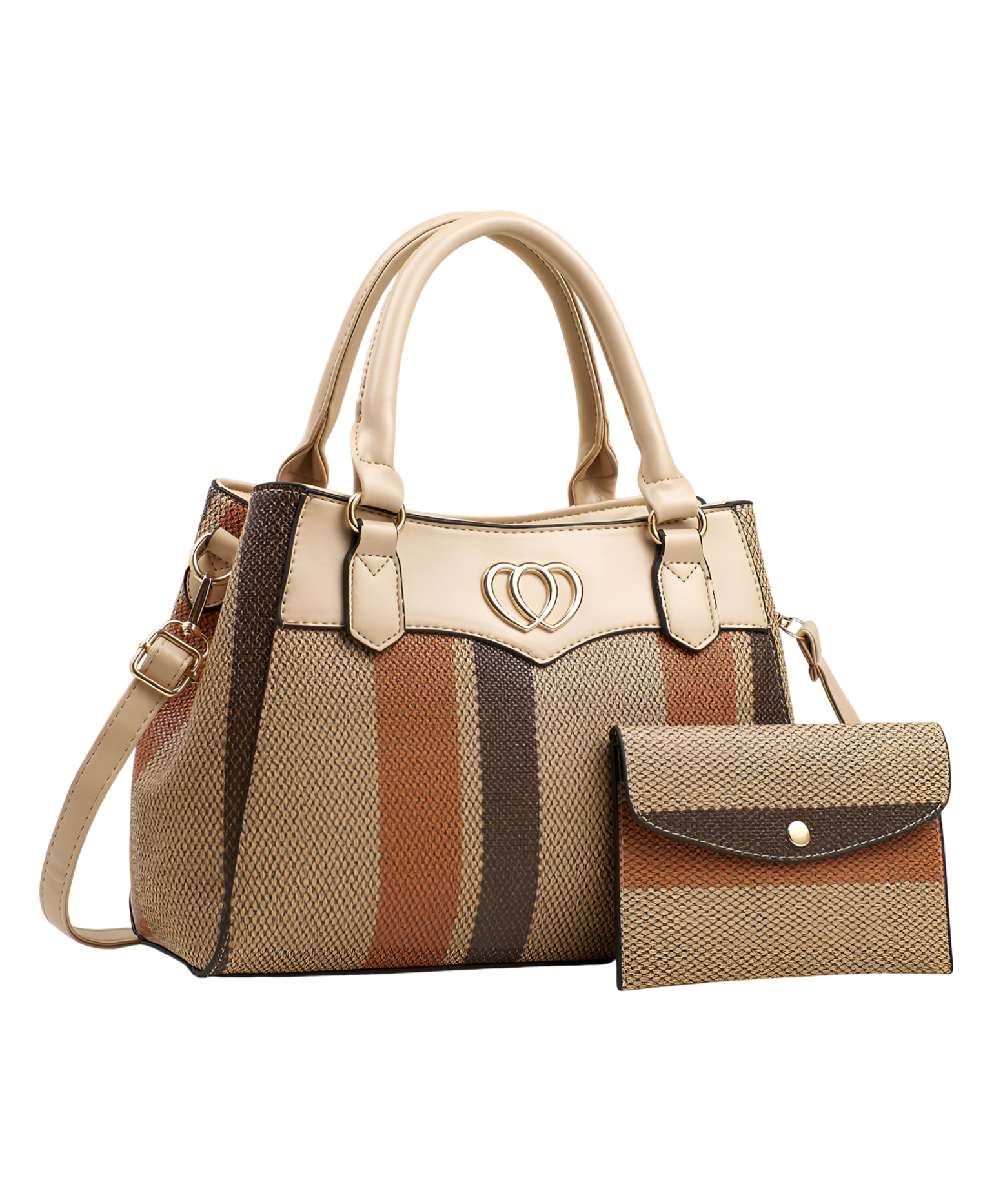 SYGA 2 Pcs Women's Stylish Contrast Color Handbag with Wallet | Medium Tote Bag with Shoulder Strap | Ideal for Daily Use & Gifting (Khaki)-image-39