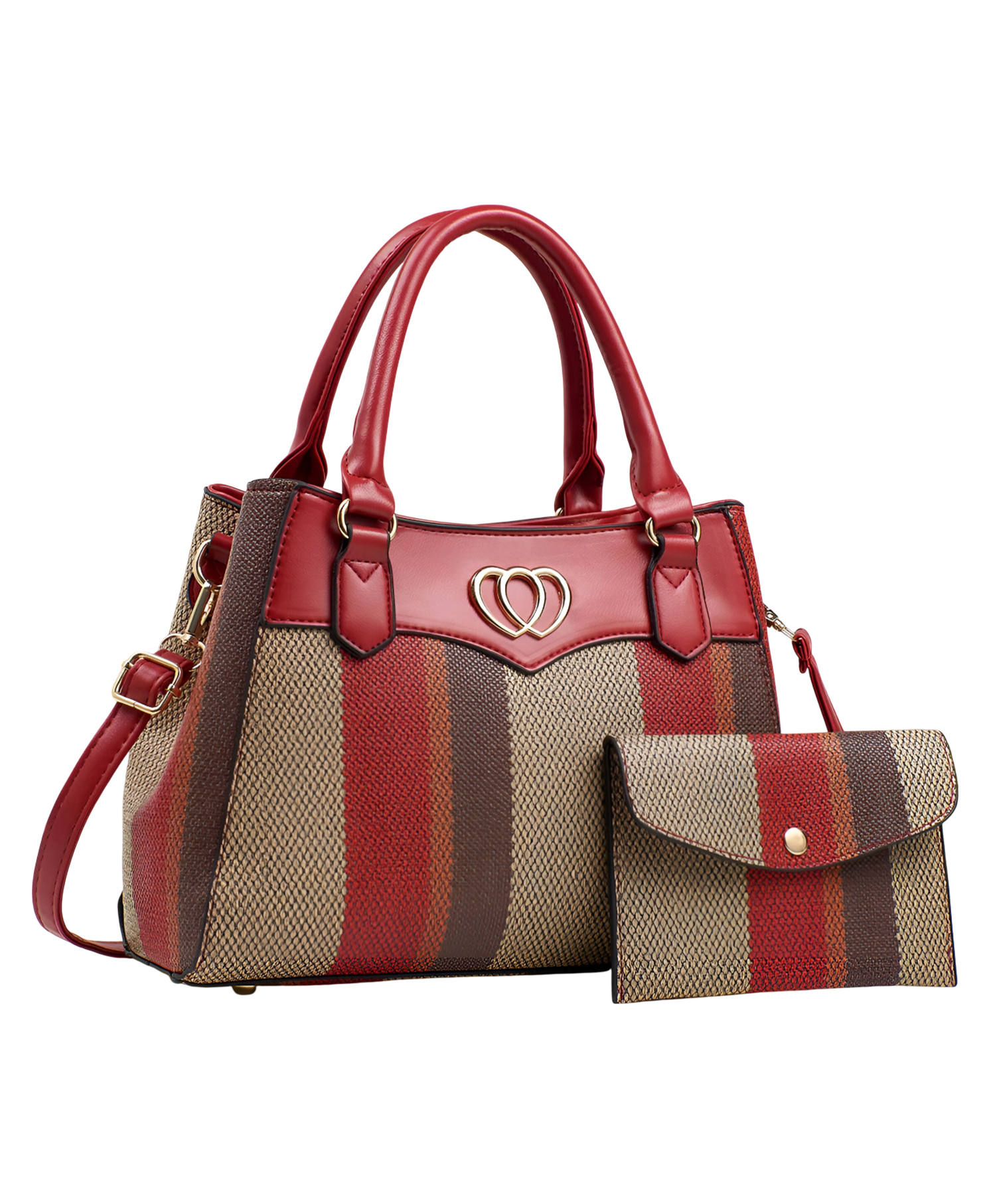 SYGA 2 Pcs Women's Stylish Contrast Color Handbag with Wallet | Medium Tote Bag with Shoulder Strap | Ideal for Daily Use & Gifting (Red)-image-4