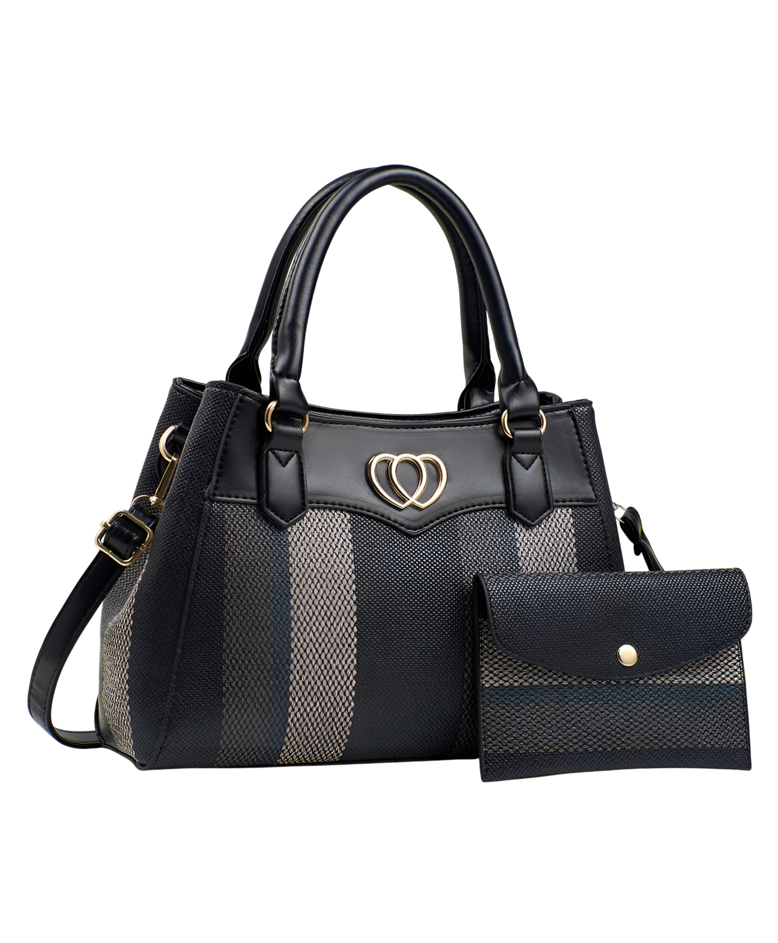 SYGA 2 Pcs Women's Stylish Contrast Color Handbag with Wallet | Medium Tote Bag with Shoulder Strap | Ideal for Daily Use & Gifting (Black)-image-45