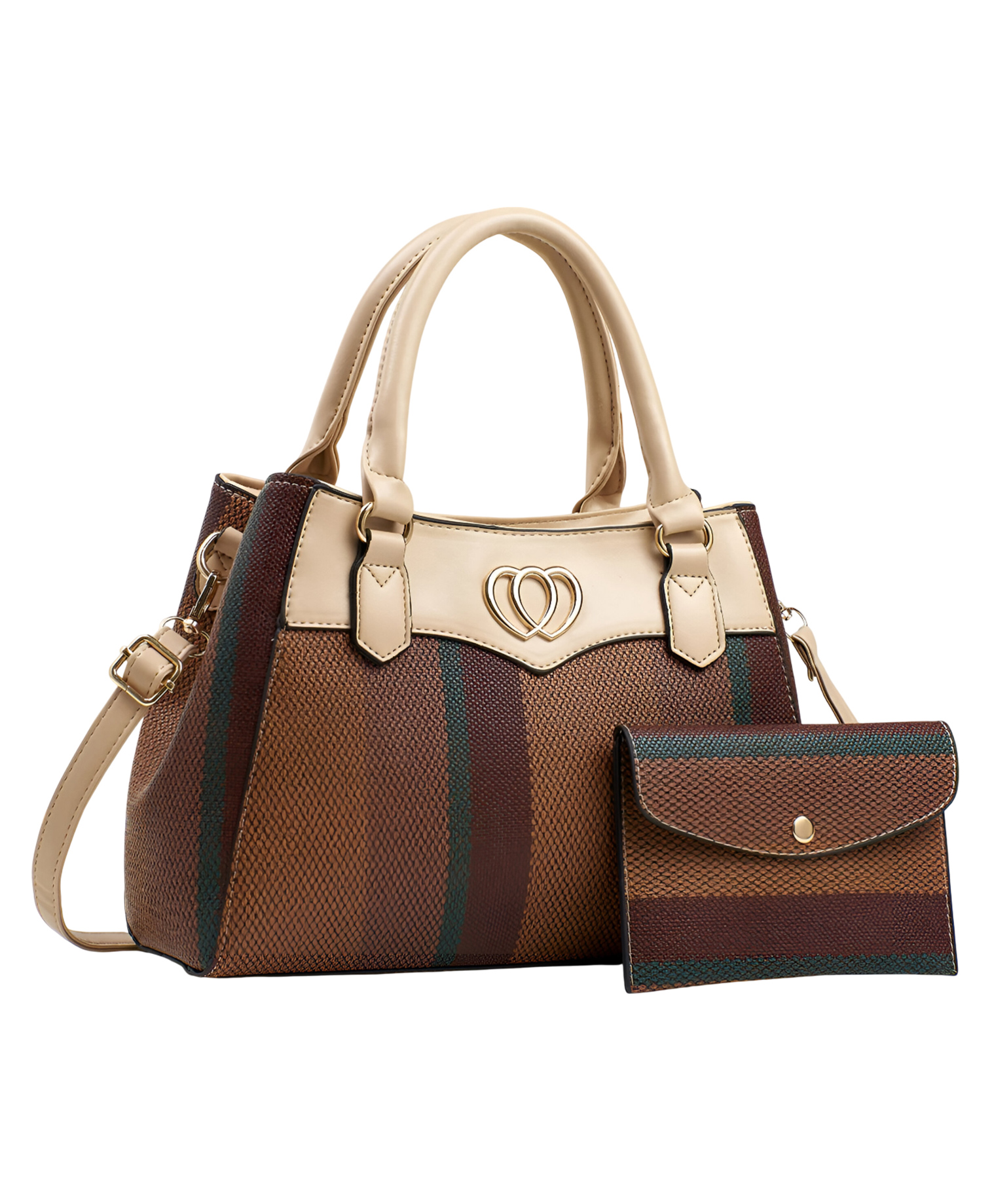 SYGA 2 Pcs Women's Stylish Contrast Color Handbag with Wallet | Medium Tote Bag with Shoulder Strap | Ideal for Daily Use & Gifting (Brown)-image-36