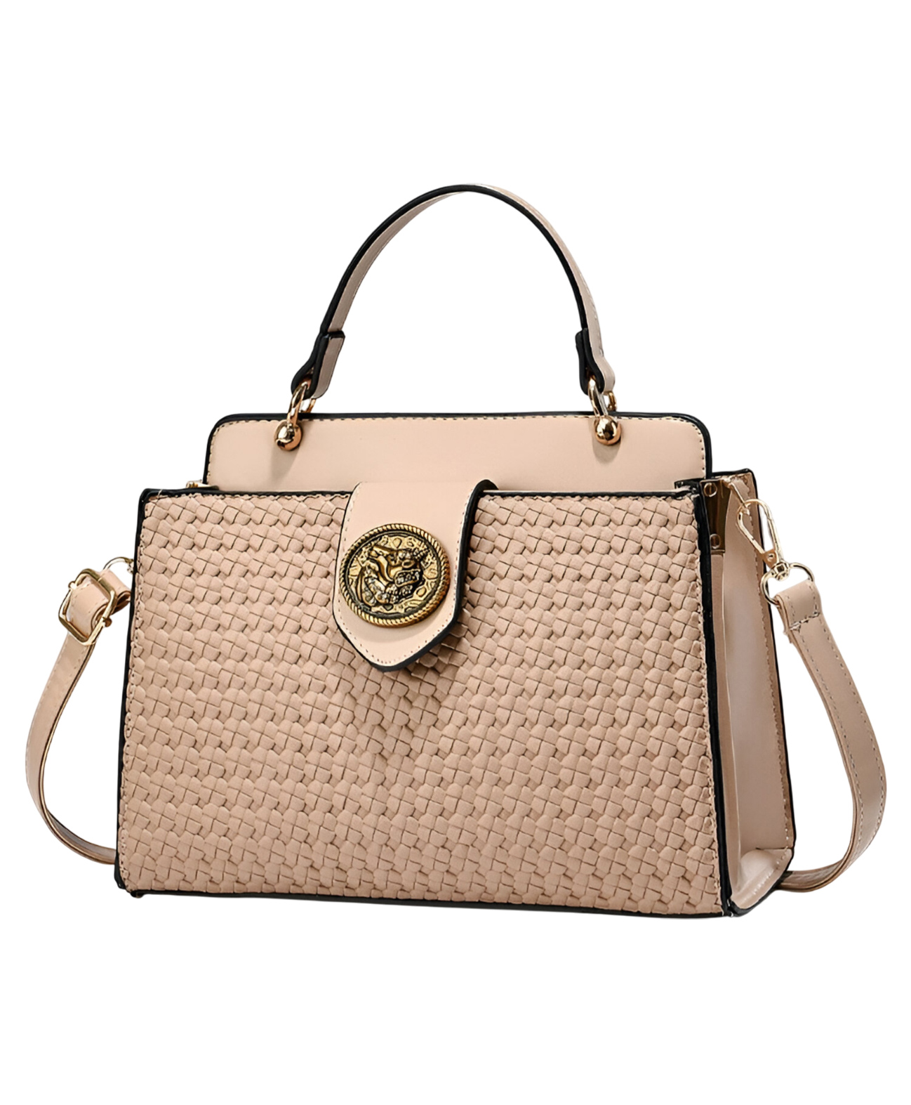 SYGA Women Elegant Contrast Color Handbag Stylish Top Handle Shoulder Bag (Khaki)-picture-34