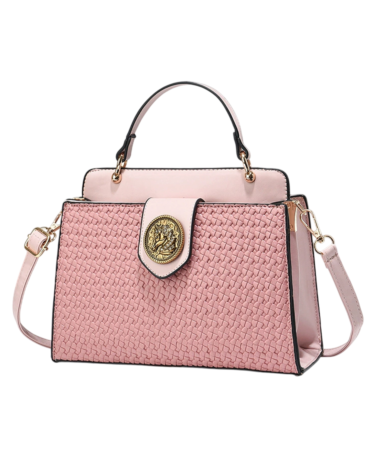 SYGA Women Elegant Contrast Color Handbag Stylish Top Handle Shoulder Bag (Pink)-picture-14