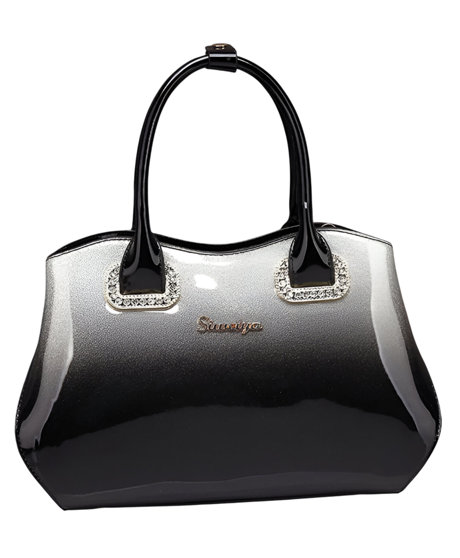 SYGA Women Glossy Ombre Handbag Elegant & Versatile Tote for Middle Aged with Sparkling Accents (Grey & Black)-image-2