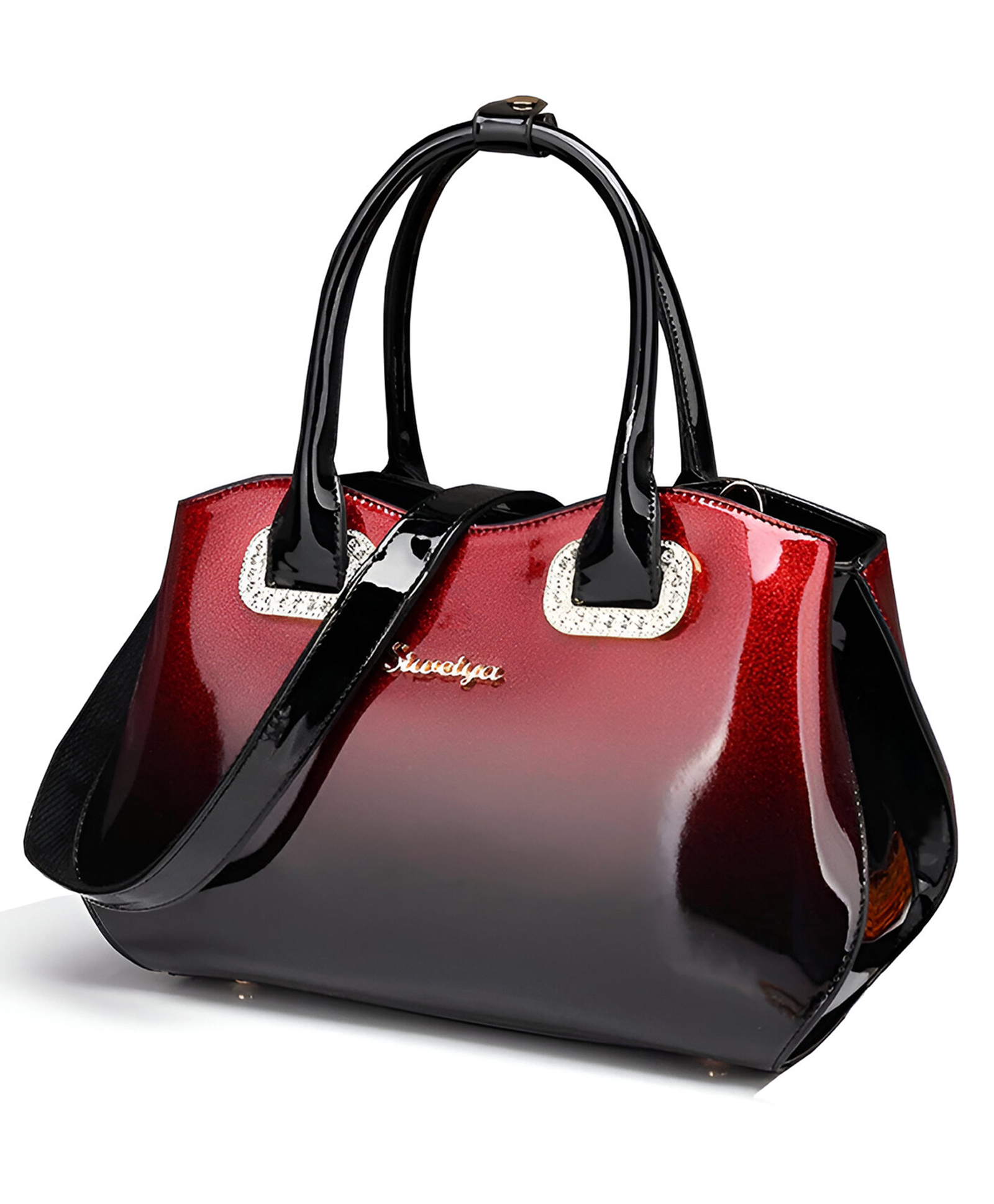 SYGA Women Glossy Ombre Handbag Elegant & Versatile Tote for Middle Aged with Sparkling Accents (Red & Black)-image-28