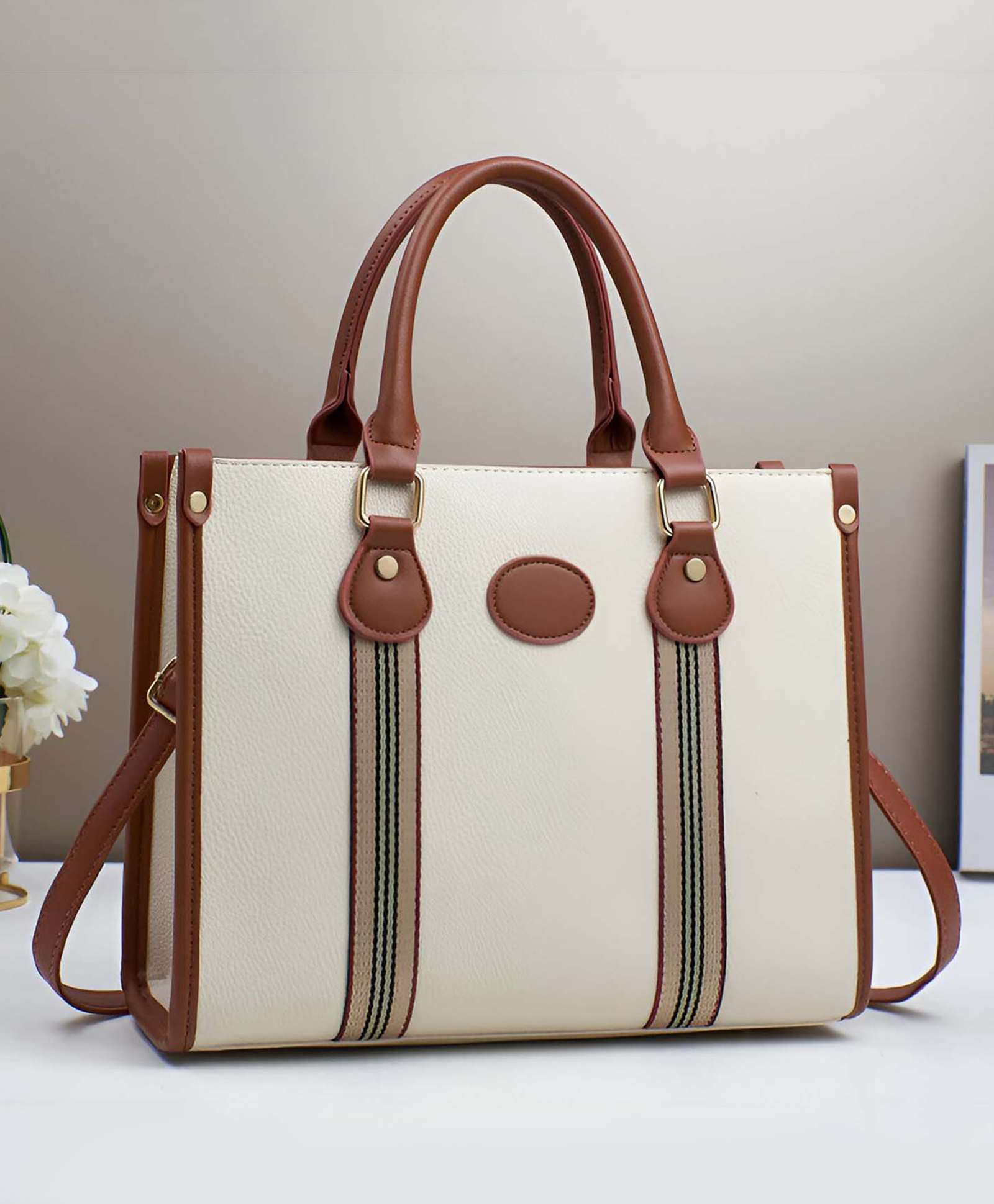 SYGA Elegant Vertical Square Handbag for Women Stylish & Practical (Beige)-picture-28