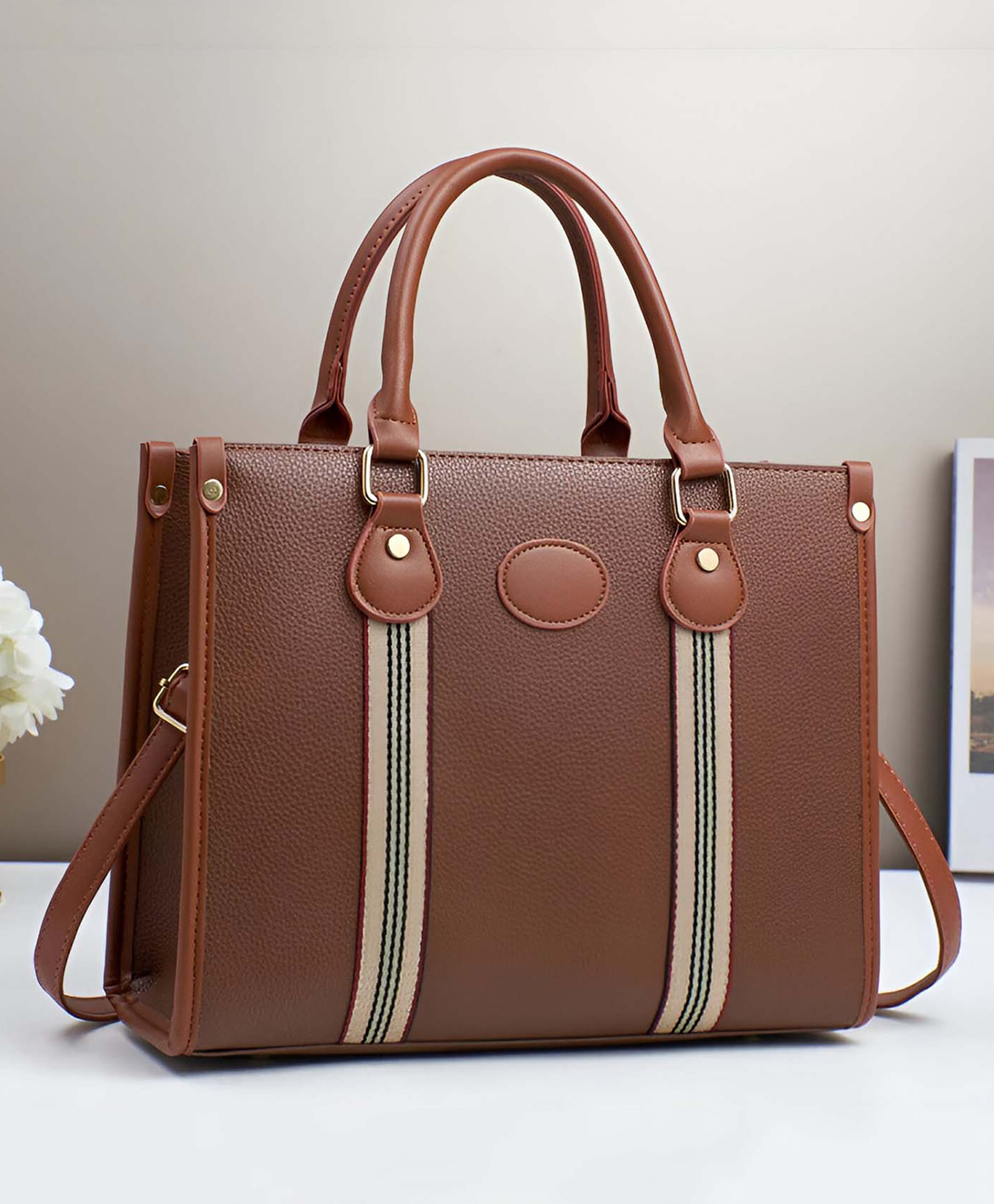 SYGA Elegant Vertical Square Handbag for Women Stylish & Practical (Brown)-picture-13