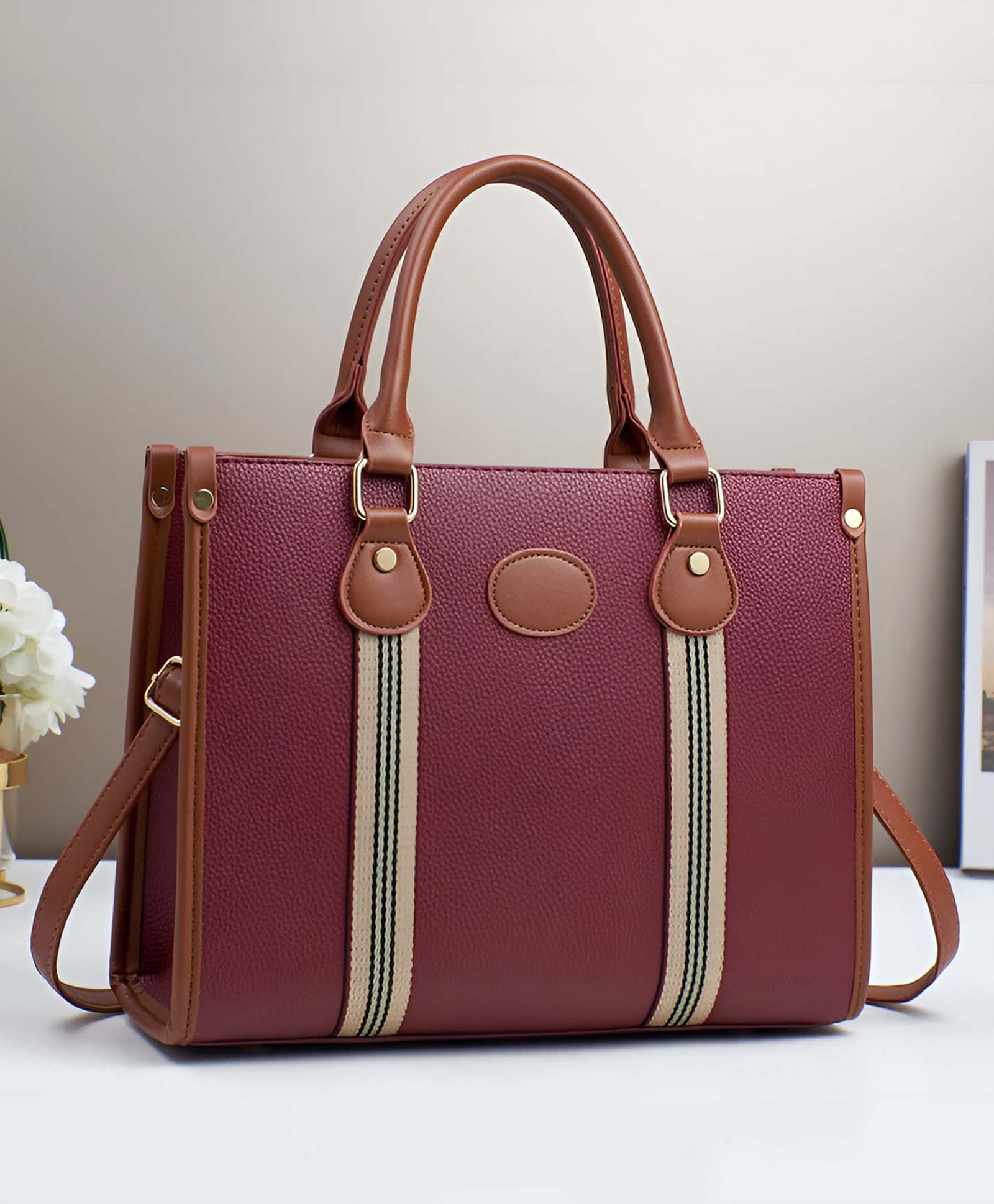 SYGA Elegant Vertical Square Handbag for Women Stylish & Practical (Wine)-image-22