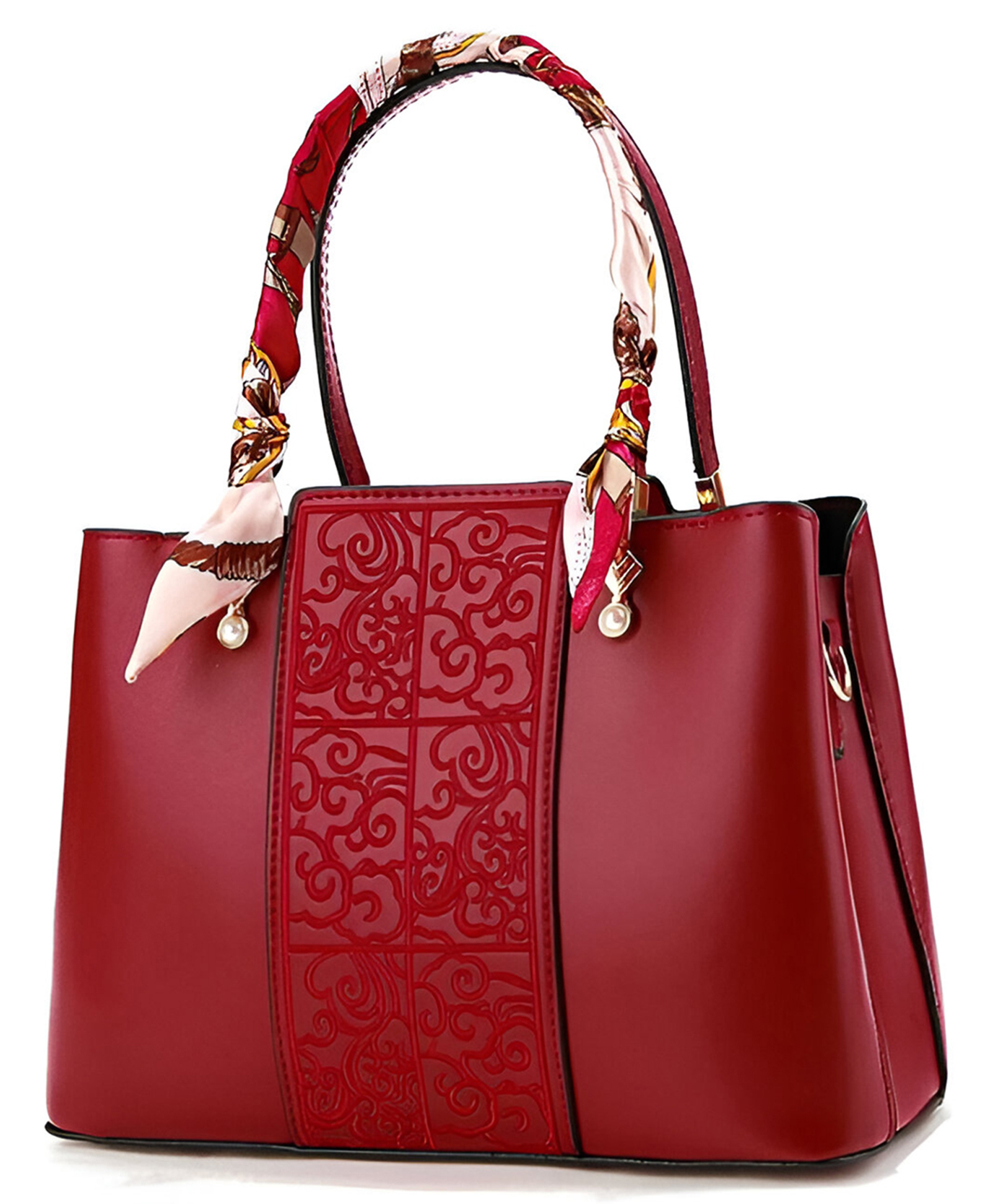 syga SYG Women Elegant Embroidered Handbag with Silk Scarf Handle (Wine Red)-picture-27