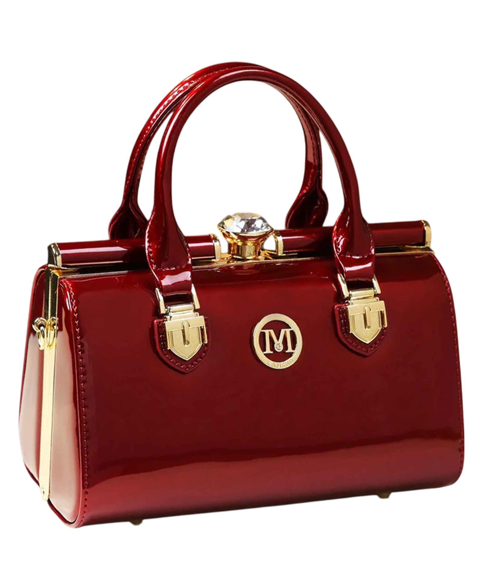 SYGA Women's Elegant Patent Leather Handbag | Rhinestone Clip Shoulder & Messenger Bag | Luxury Glossy Finish Purse(Wine Red)-image-28