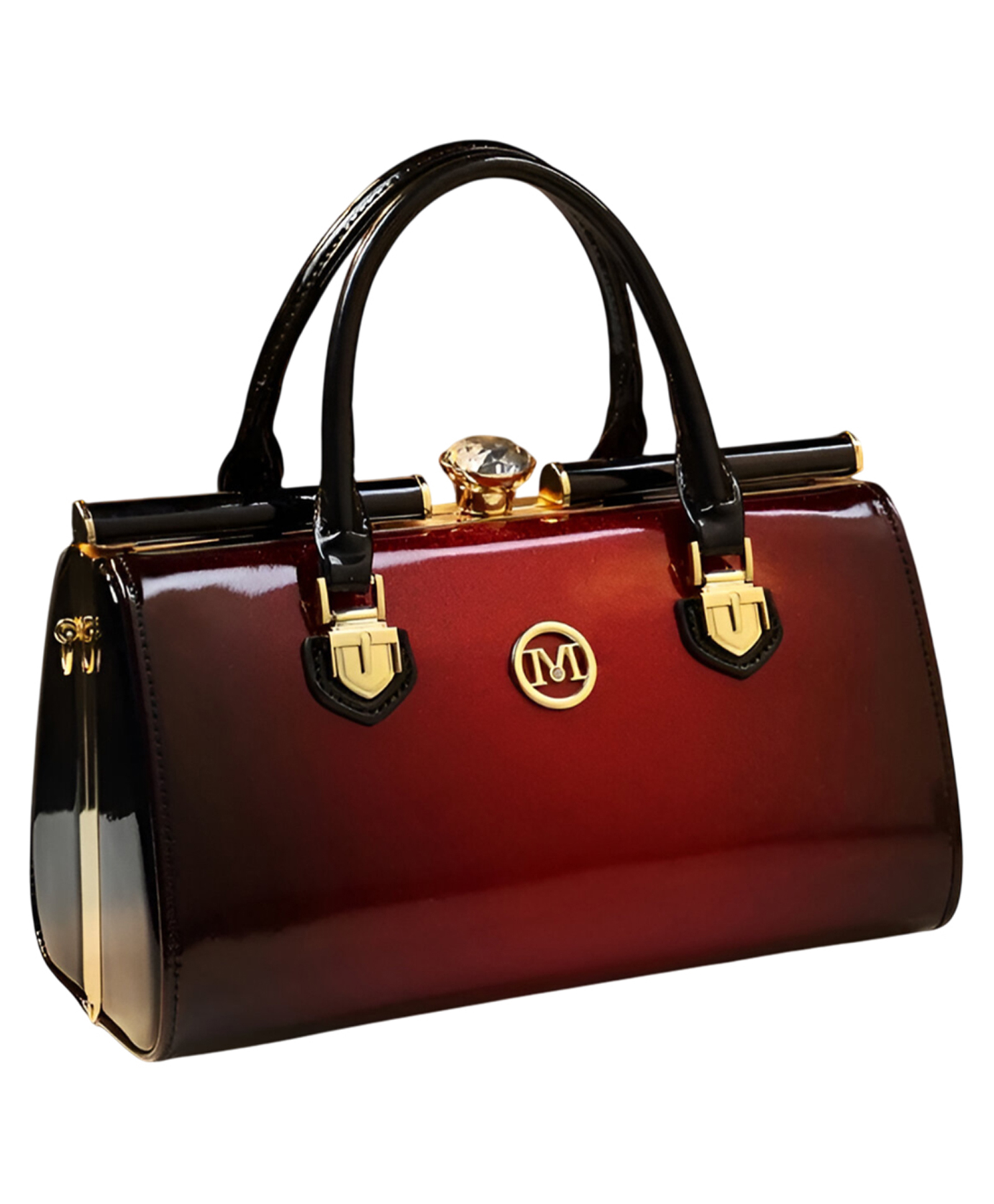 SYGA Women's Elegant Patent Leather Handbag | Rhinestone Clip Shoulder & Messenger Bag | Luxury Glossy Finish Purse(Burgundy)-picture-23