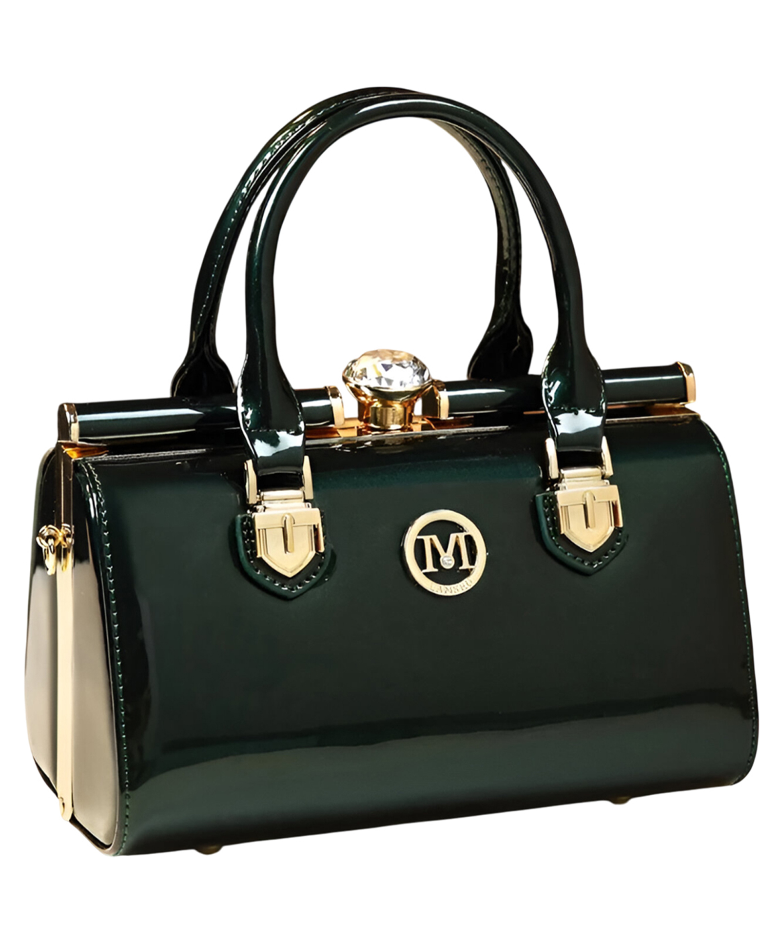 SYGA Women's Elegant Patent Leather Handbag | Rhinestone Clip Shoulder & Messenger Bag | Luxury Glossy Finish Purse(Dark Green)-image-42