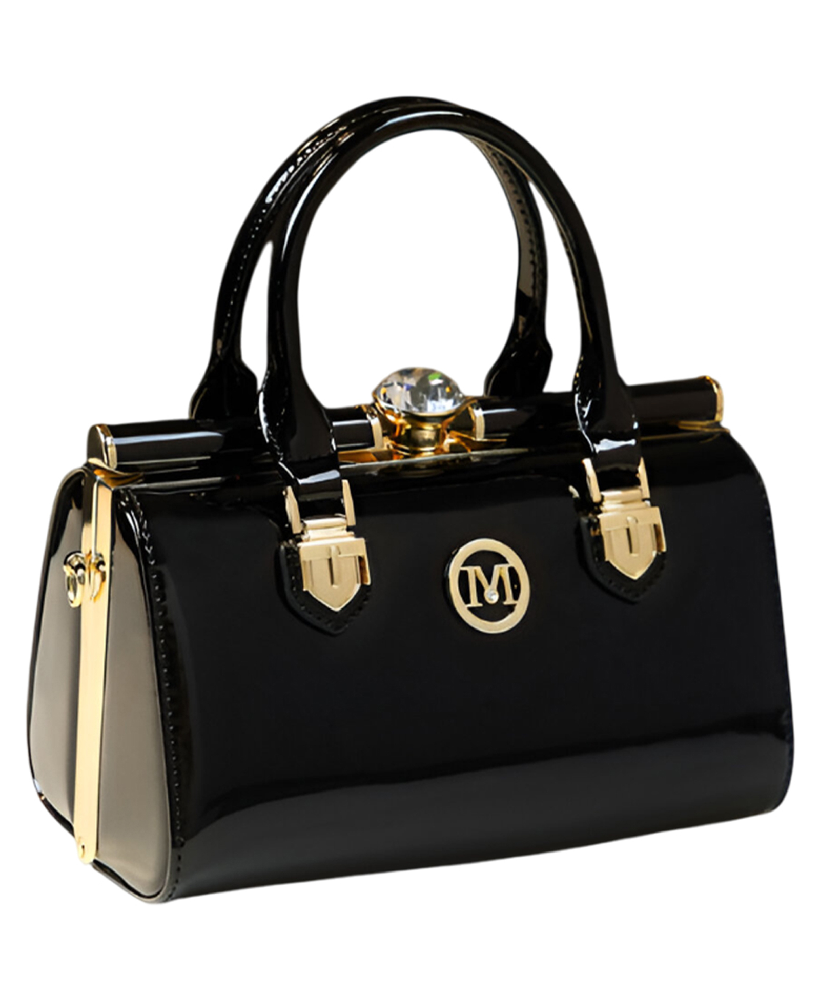 SYGA Women's Elegant Patent Leather Handbag | Rhinestone Clip Shoulder & Messenger Bag | Luxury Glossy Finish Purse(Black)