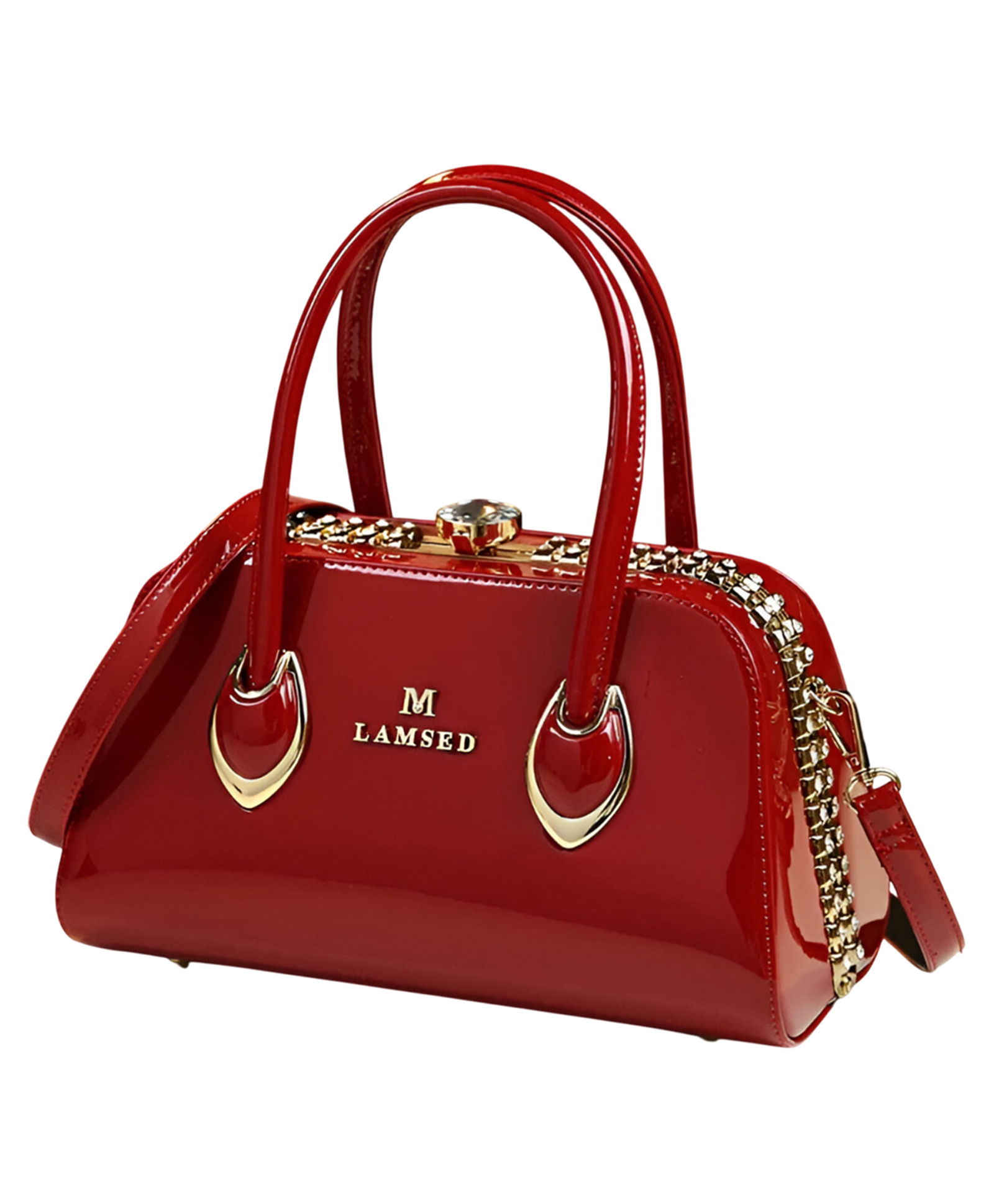 SYGA Women's Luxury Handbag | Diamond Lock & Chain Detail | Elegant Shoulder & Messenger Purse(Red)-picture-24