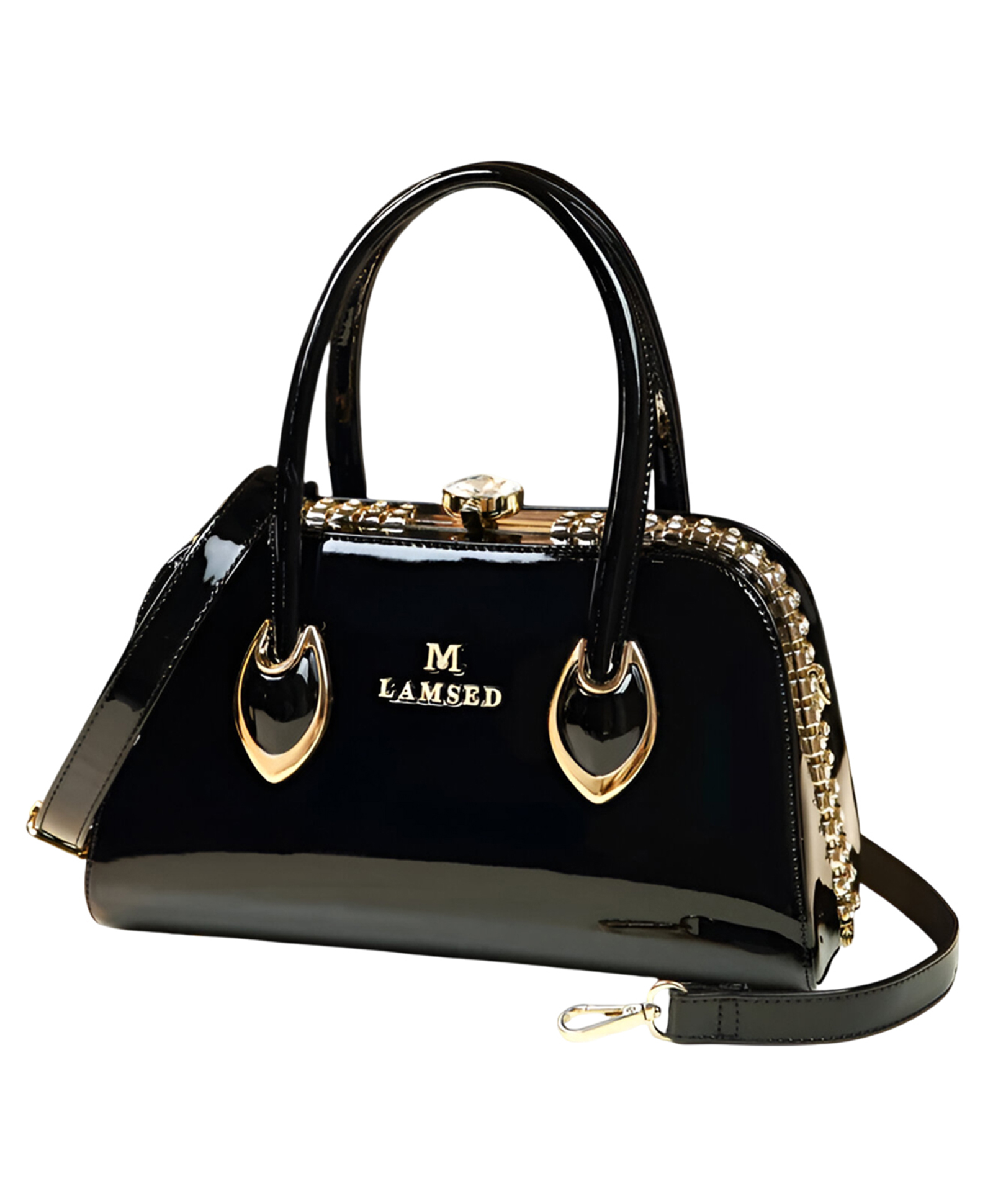 SYGA Women's Luxury Handbag | Diamond Lock & Chain Detail | Elegant Shoulder & Messenger Purse(Black)-image-2