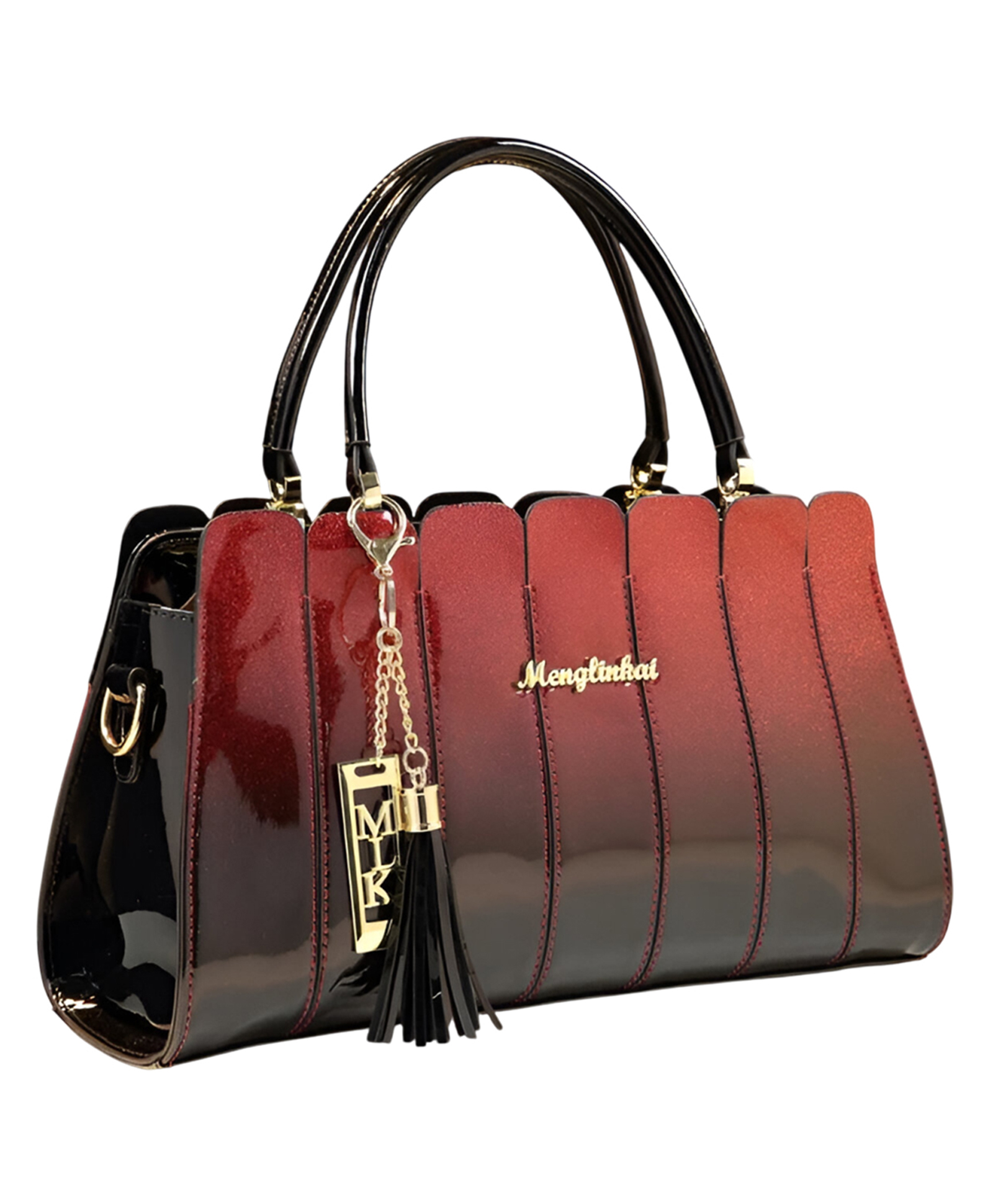 SYGA Elegant Color Contrast Tote Bag Horizontal Square Medium-Soft Handbag with Design for Everyday Use(Wine Red)-image-2