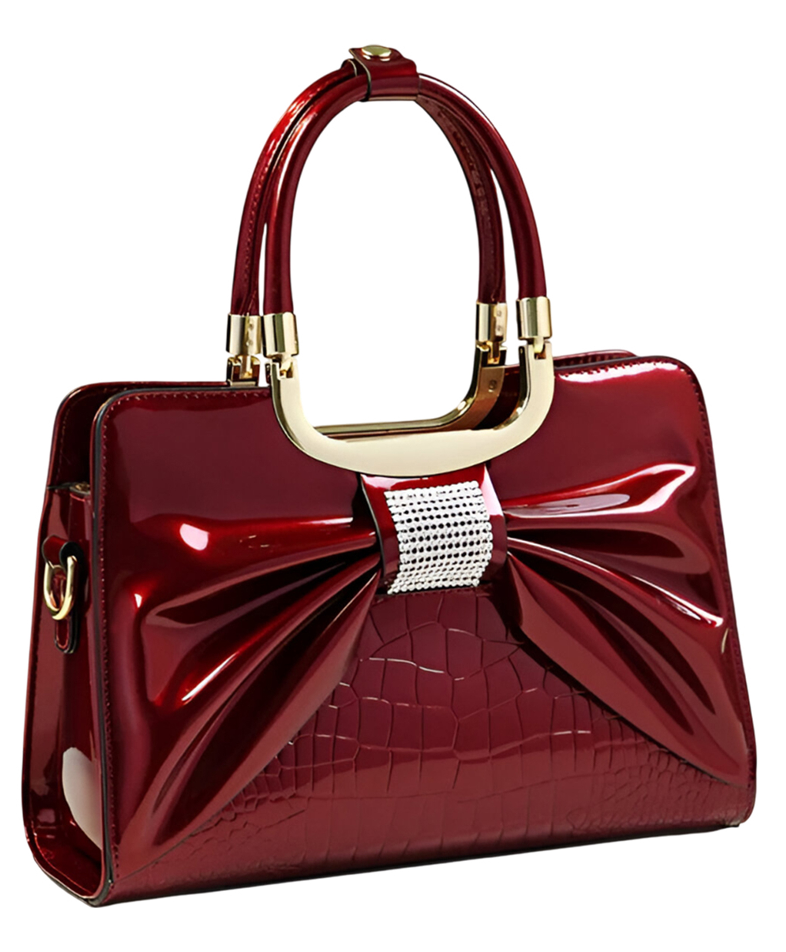 SYGA Women's Tote Bag Stylish Vertical Square Handbag with Bow & Diamond Accents, Medium-Soft, Zipper Closure (Wine Red)-image-5