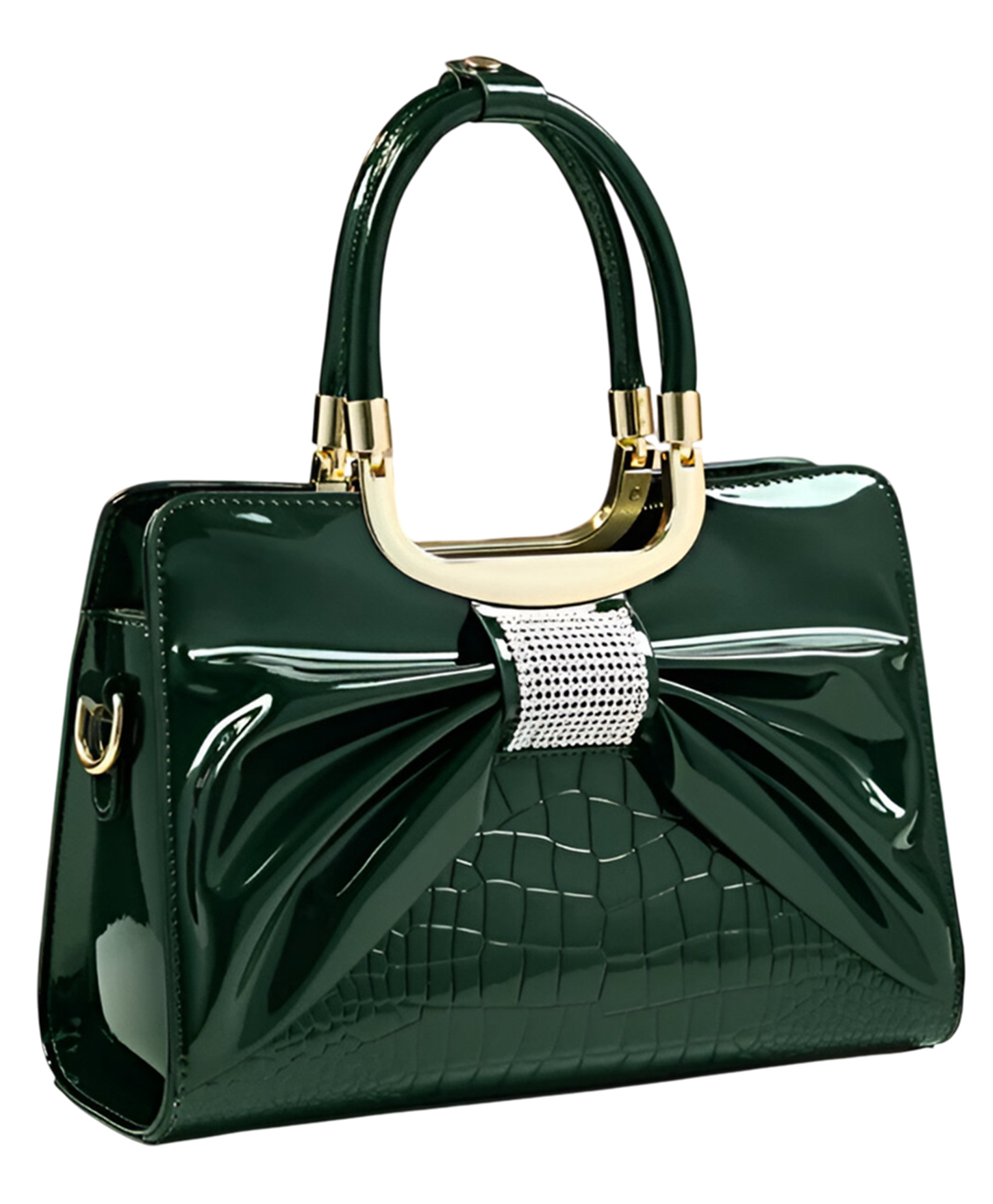 SYGA Women's Tote Bag Stylish Vertical Square Handbag with Bow & Diamond Accents, Medium-Soft, Zipper Closure (Green)