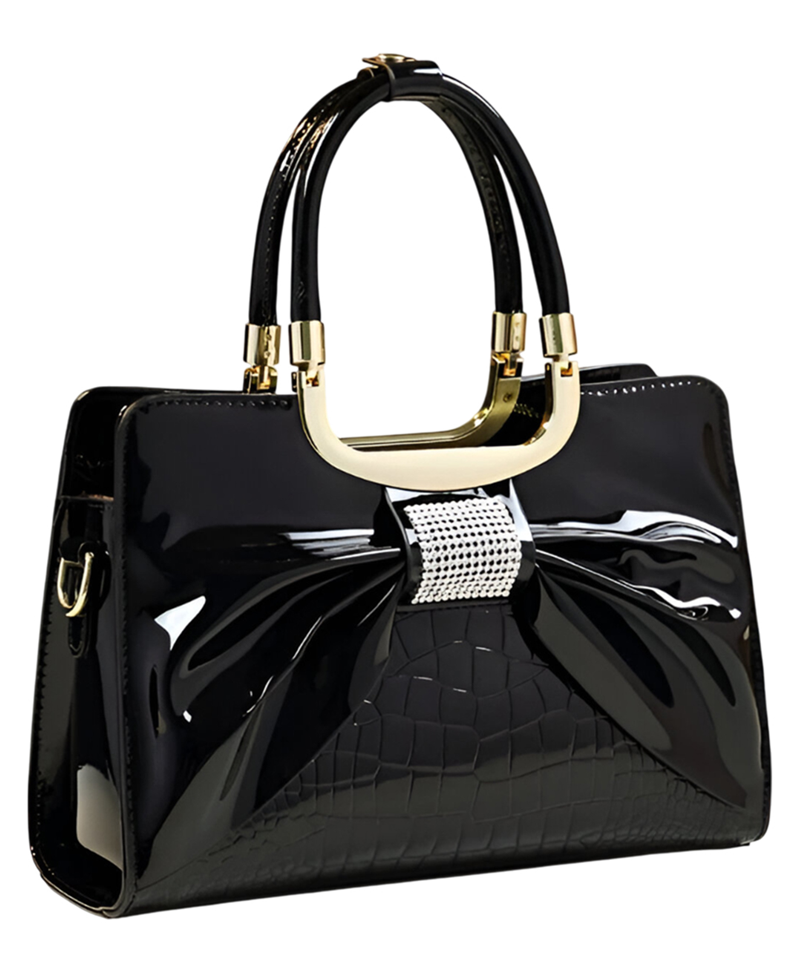 SYGA Women's Tote Bag Stylish Vertical Square Handbag with Bow & Diamond Accents, Medium-Soft, Zipper Closure (Black)-image-42