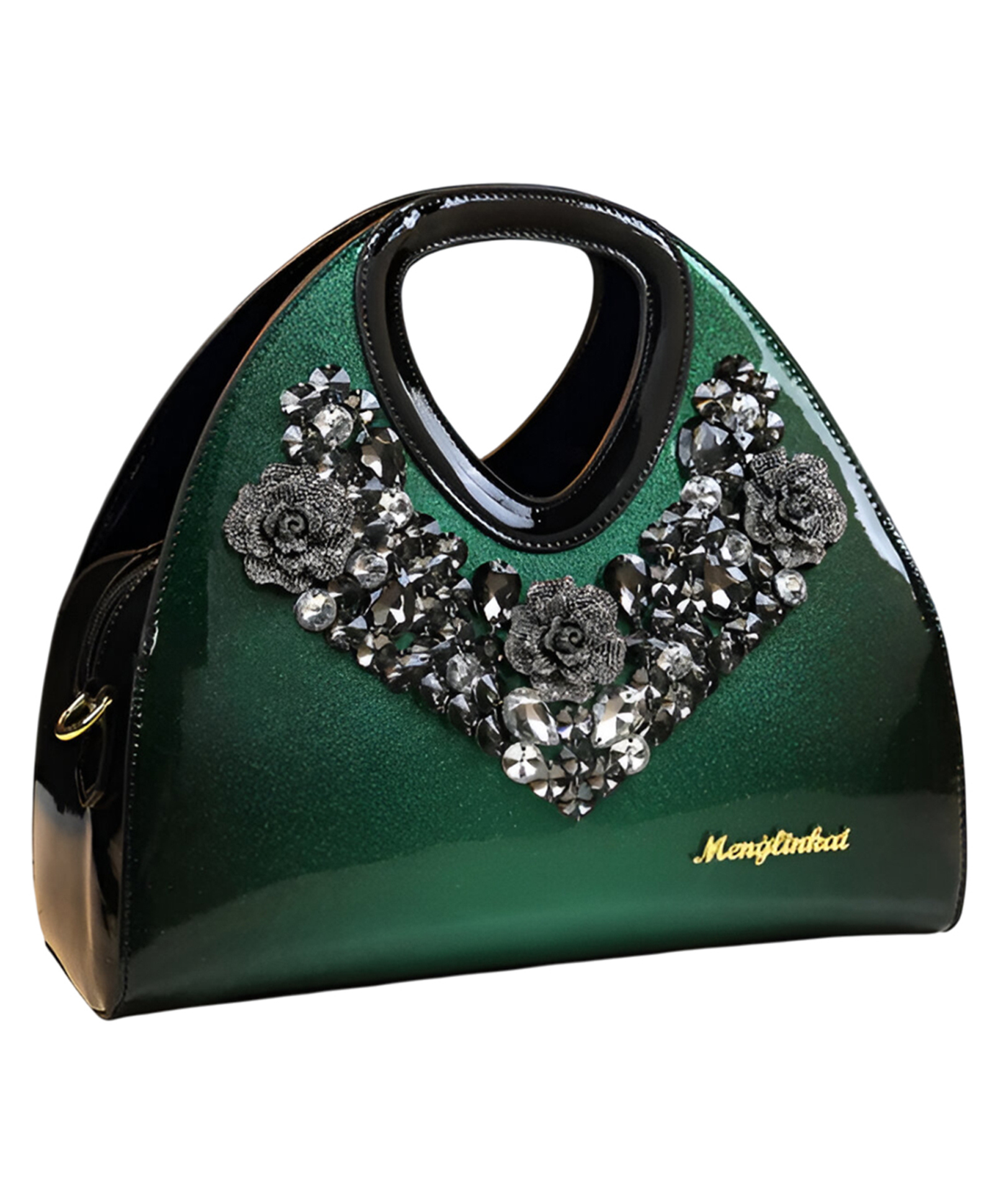 SYGA Women's Gradient Dumpling Bag Soft Diamond-Embellished Handbag with Zipper Closure Elegant Daily Shoulder Purse(Dark Green)-picture-29