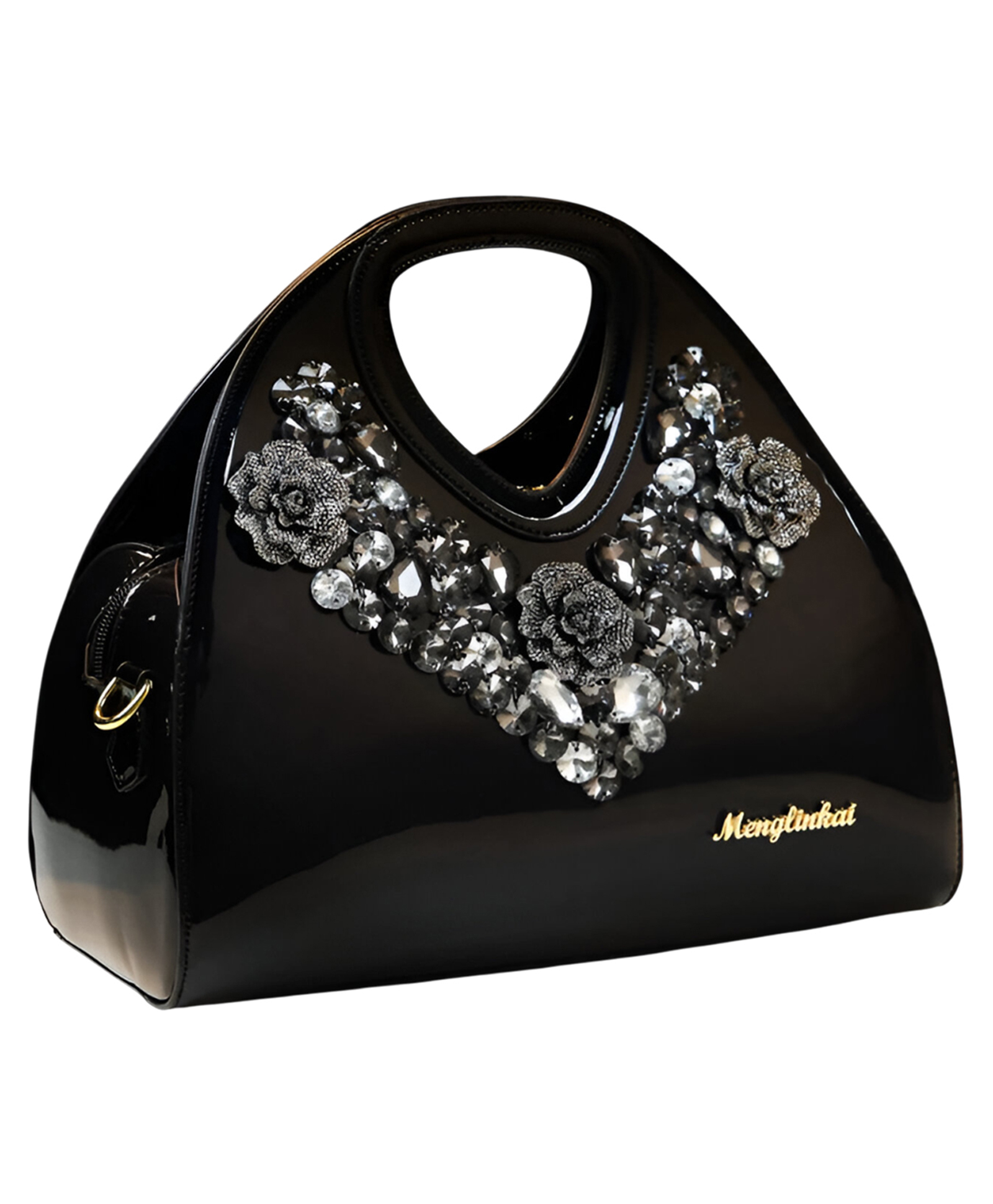 SYGA Women's Gradient Dumpling Bag Soft Diamond-Embellished Handbag with Zipper Closure Elegant Daily Shoulder Purse(Black)-picture-30