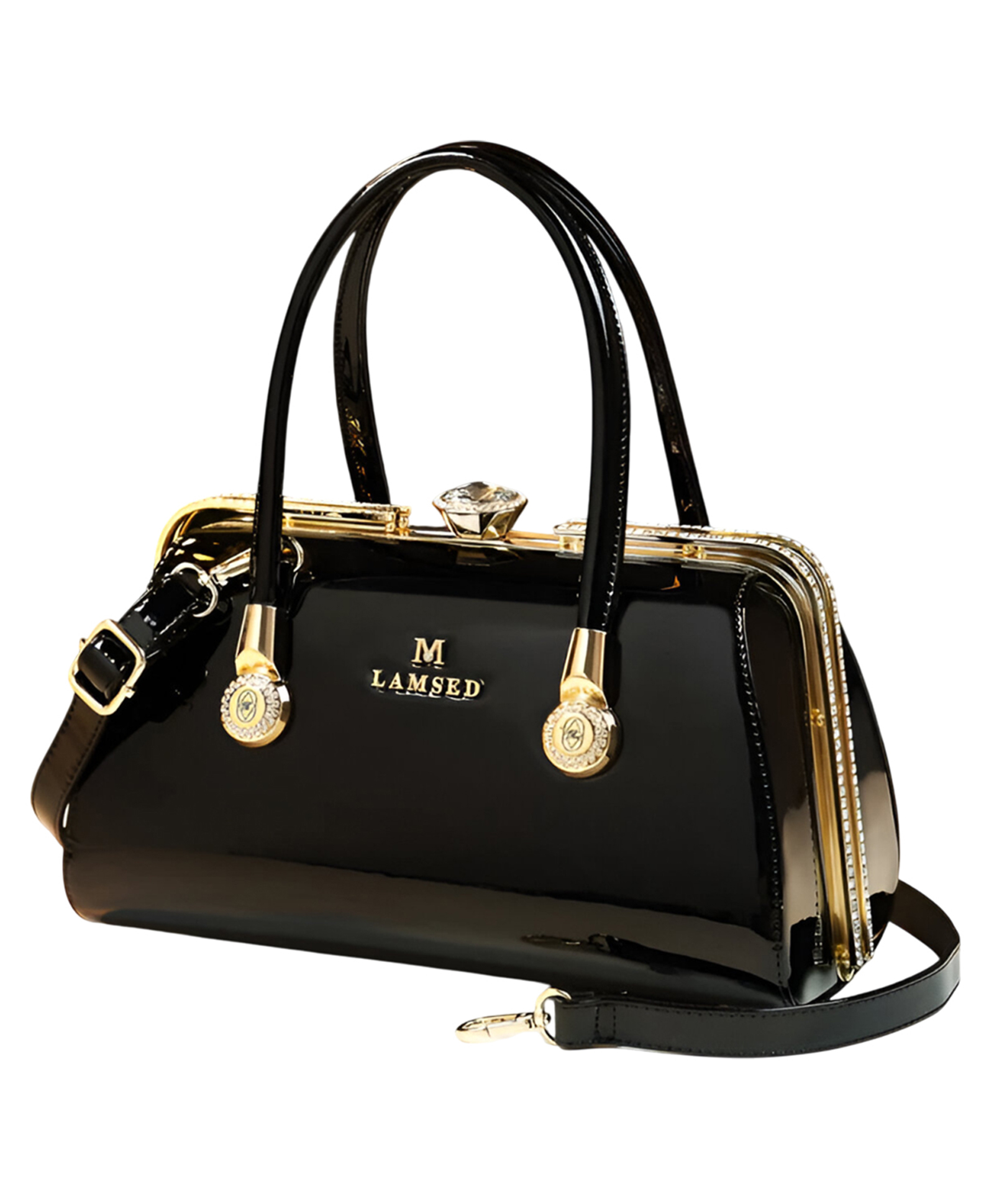 SYGA Women's Elegant Handbag, Shoulder & Crossbody Bag with Rhinestone Lock(Black)-image-37
