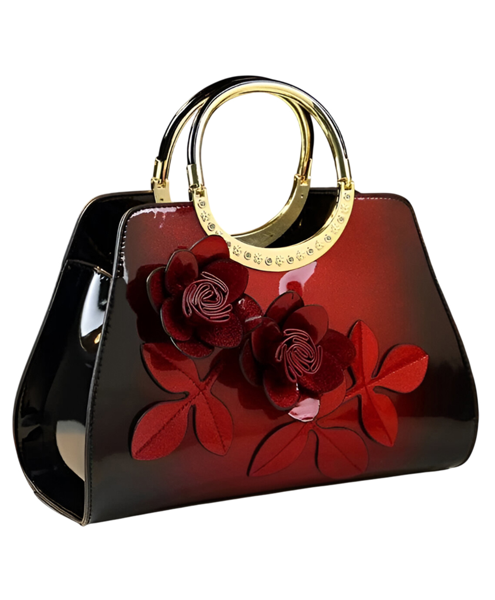 SYGA Women's Dumpling Handbag Floral Accent Soft Tote with Zipper Closure & Elegant Daily Shoulder Bag(Wine Red)-picture-23