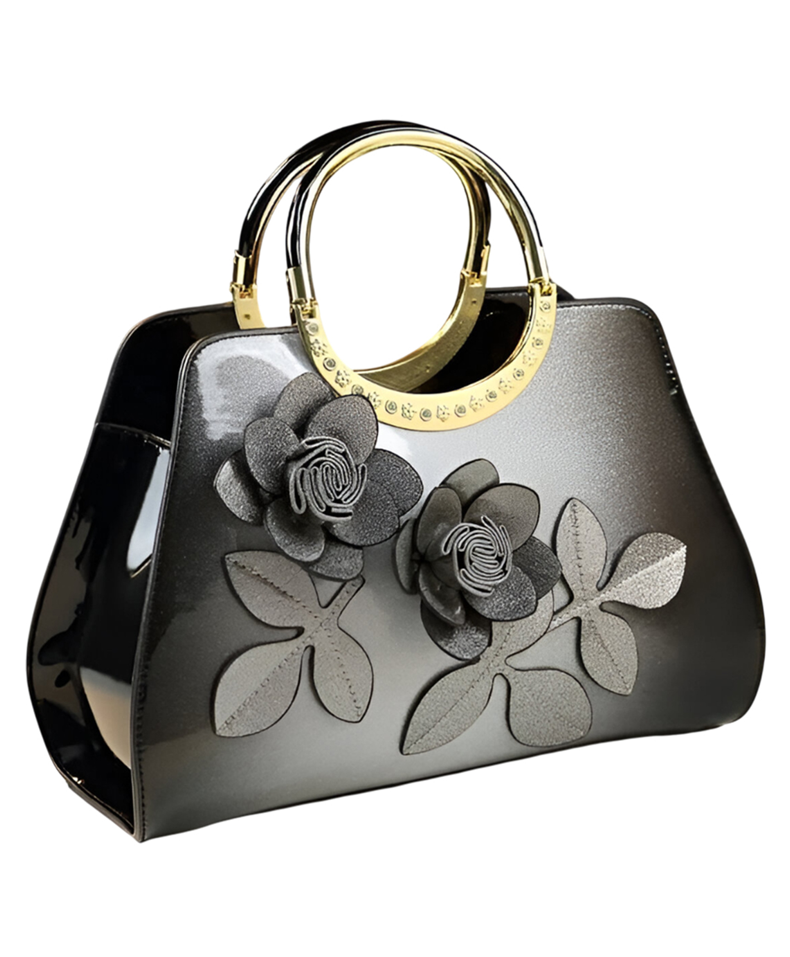SYGA Women's Dumpling Handbag Floral Accent Soft Tote with Zipper Closure & Elegant Daily Shoulder Bag(Light Grey)-image-40