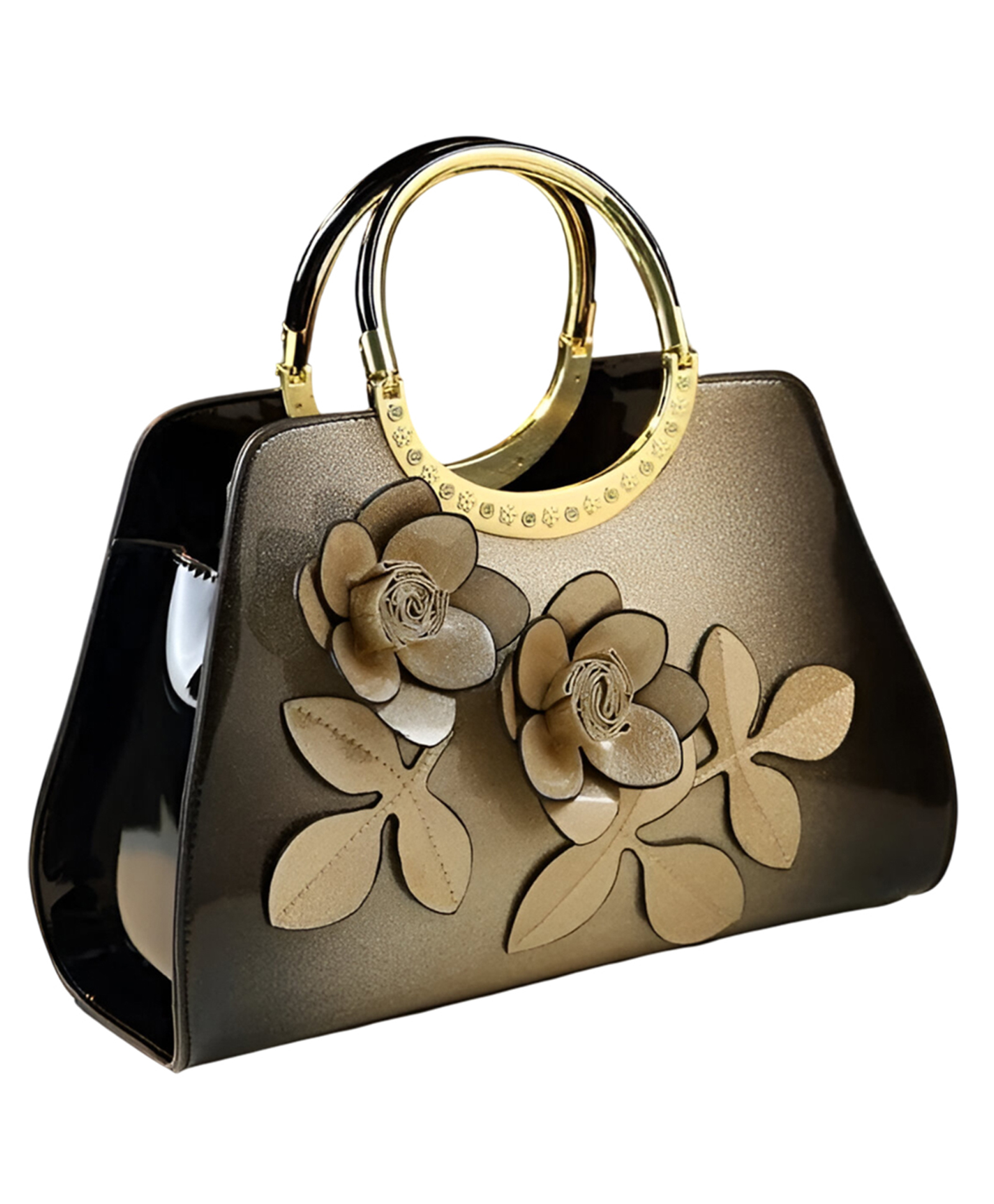 SYGA Women's Dumpling Handbag Floral Accent Soft Tote with Zipper Closure & Elegant Daily Shoulder Bag(Golden)-image-41