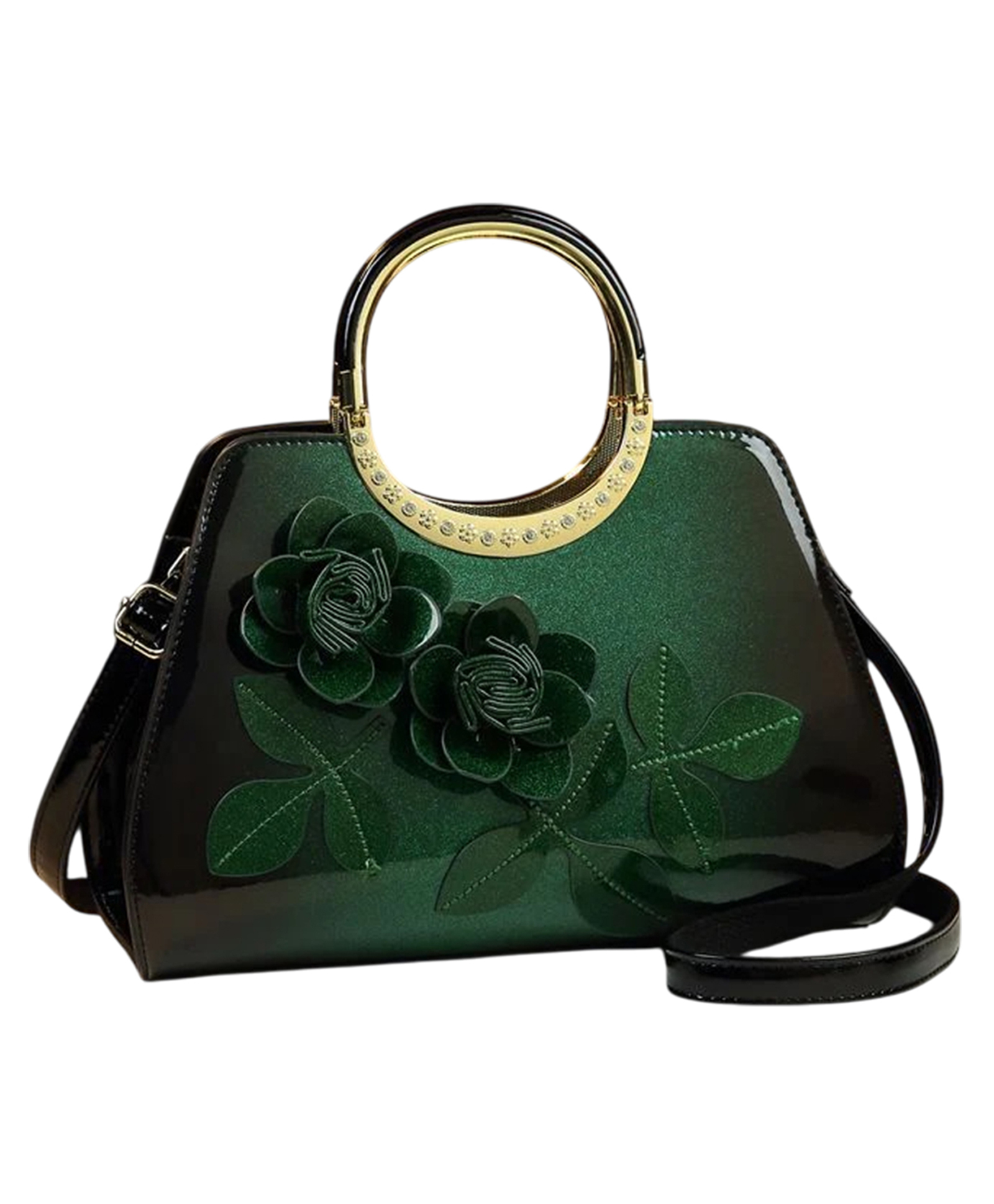 SYGA Women's Dumpling Handbag Floral Accent Soft Tote with Zipper Closure & Elegant Daily Shoulder Bag(Dark Green)-image-42