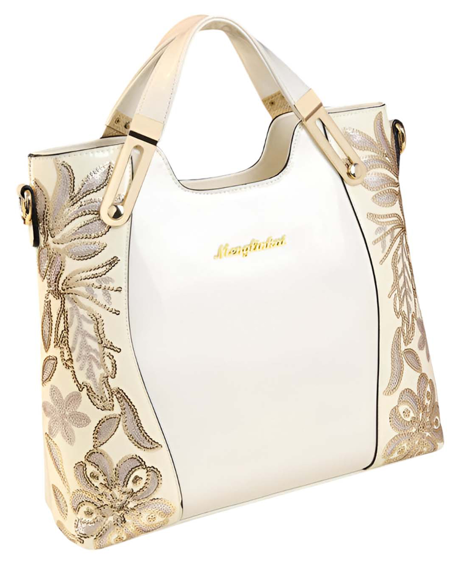 SYGA Women's Elegant Polyester Tote Bag Beaded Vertical Square Shoulder Handbag with Zipper Closure (Off White)-image-5