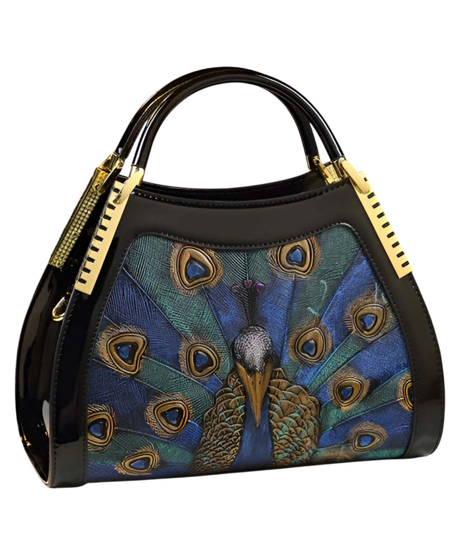 SYGA Women's Peacock Embossed Dumpling Handbag Blue Heart-Shaped Polyester Tote with Zipper Closure (Blue)-image-6