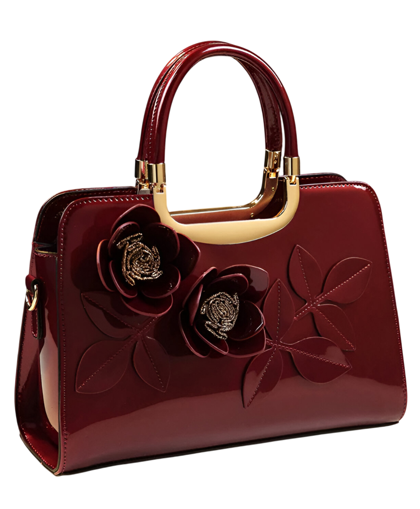 SYGA Women Elegant Floral Embossed Tote Bag Horizontal Square Design with Zipper Closure For Daily Use(Wine Red)-image-12