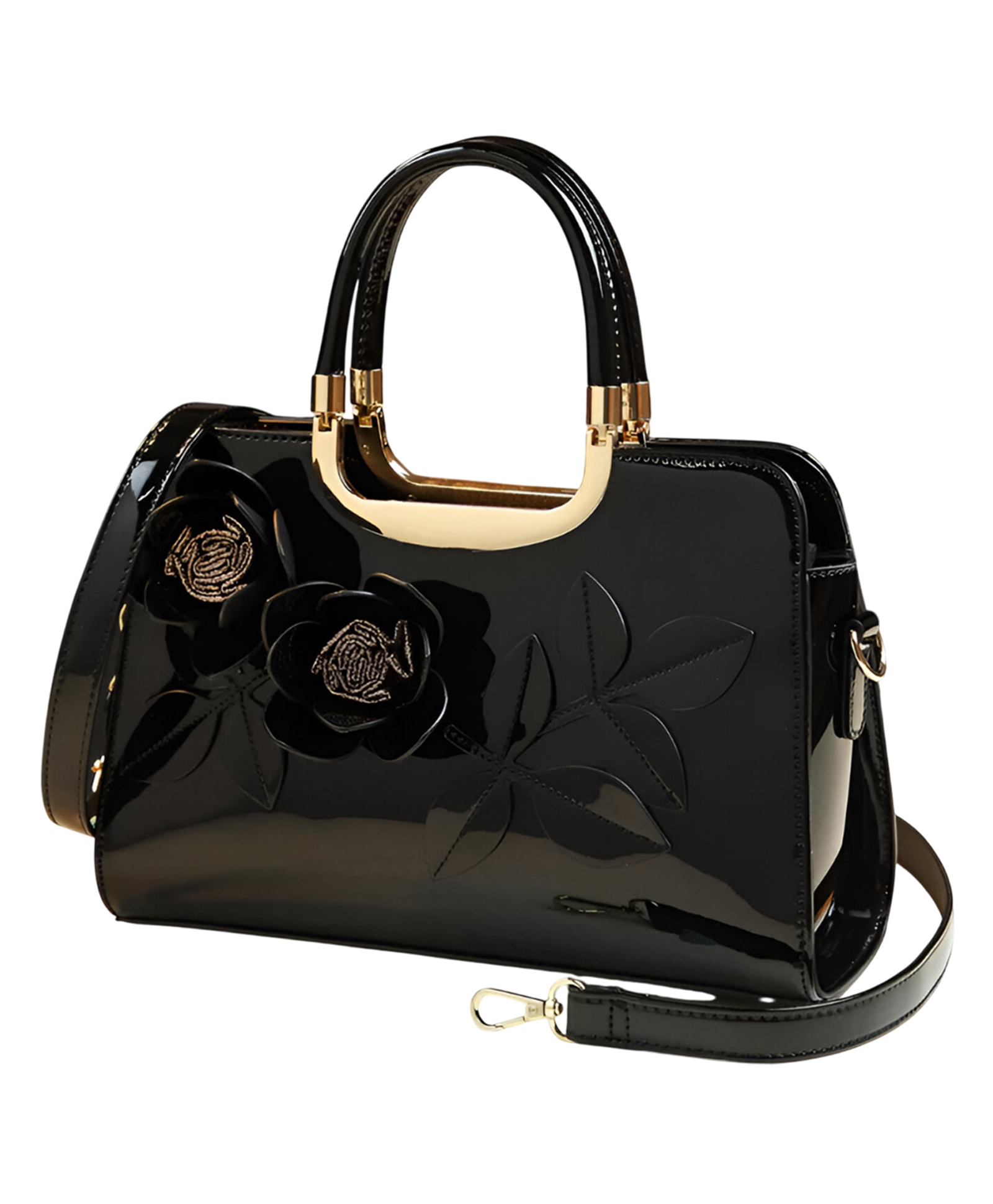 SYGA Women Elegant Floral Embossed Tote Bag Horizontal Square Design with Zipper Closure For Daily Use(Black)-image-46