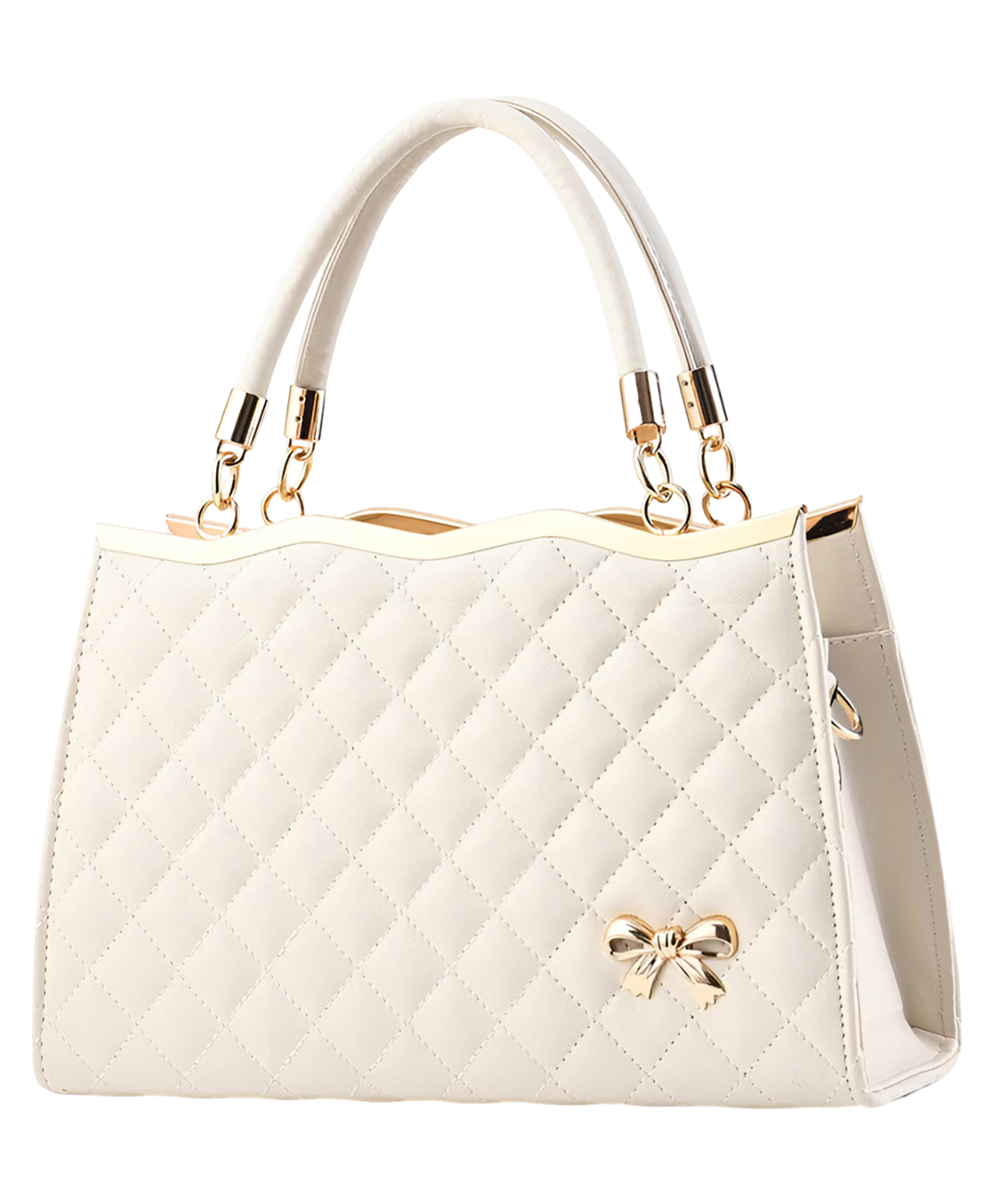 SYGA Women's Handbag with Bow Detail Elegant Shoulder Bag with Zipper Closure & Multiple Pockets (White)-picture-18
