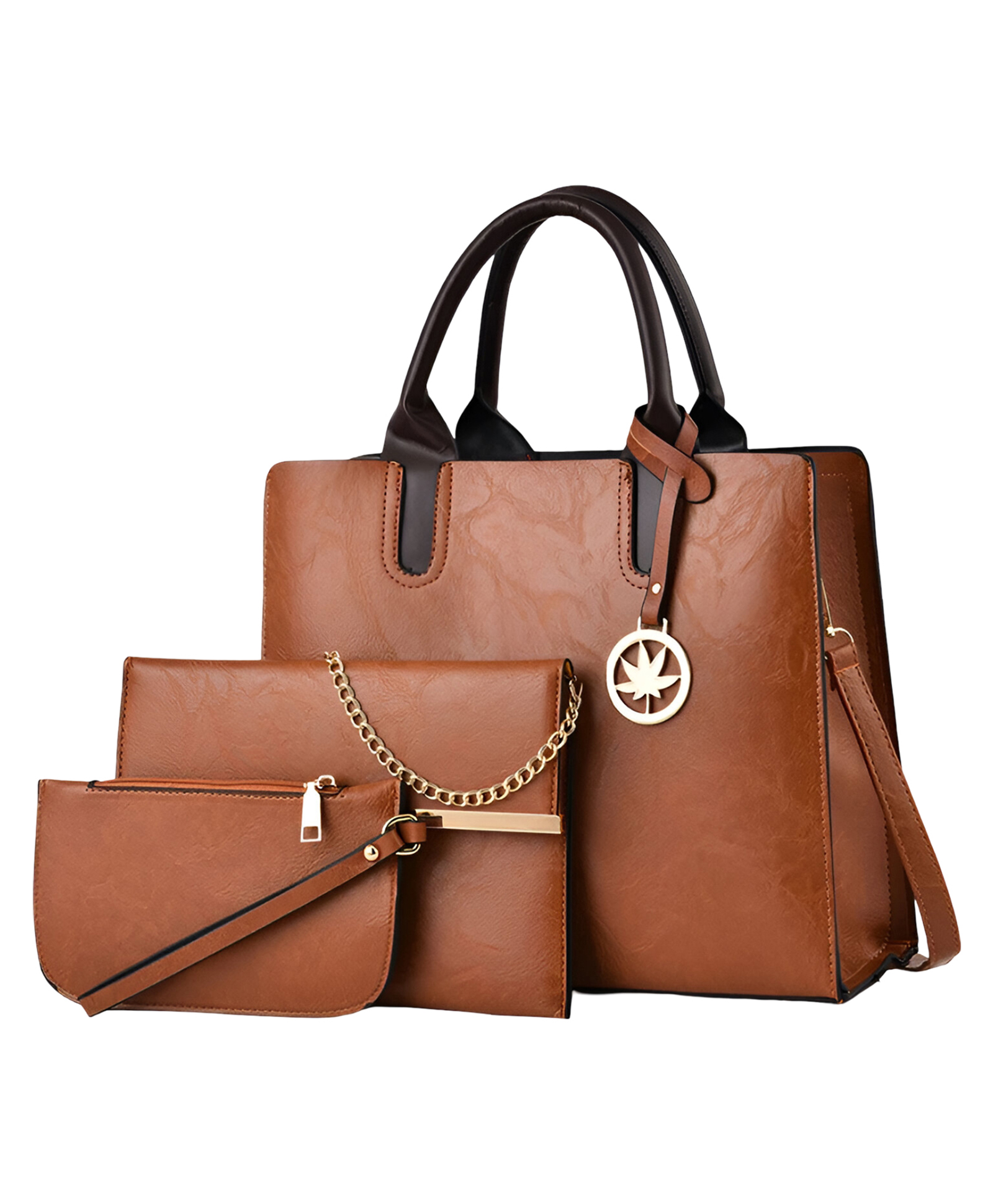 SYGA 3 Piece Women's Handbag Sling Bag & Wallet Set | Large Capacity Handbag Set | Stylish Shoulder Tote for Daily & Party Use ( Brown)-picture-12