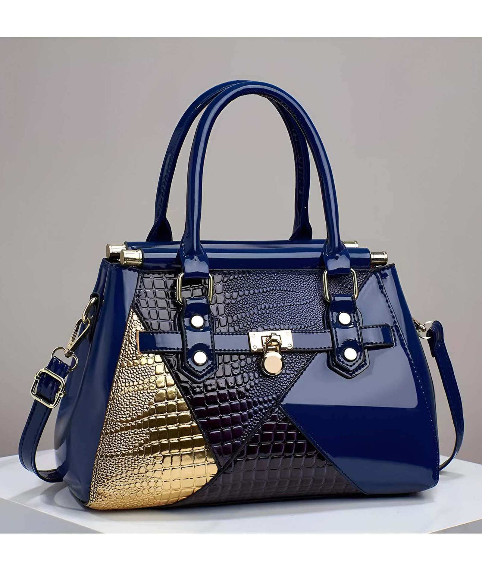 SYGA Women's Designer Handbag Stylish Shoulder Bag with Contrast Patchwork Design (Blue)-image-31