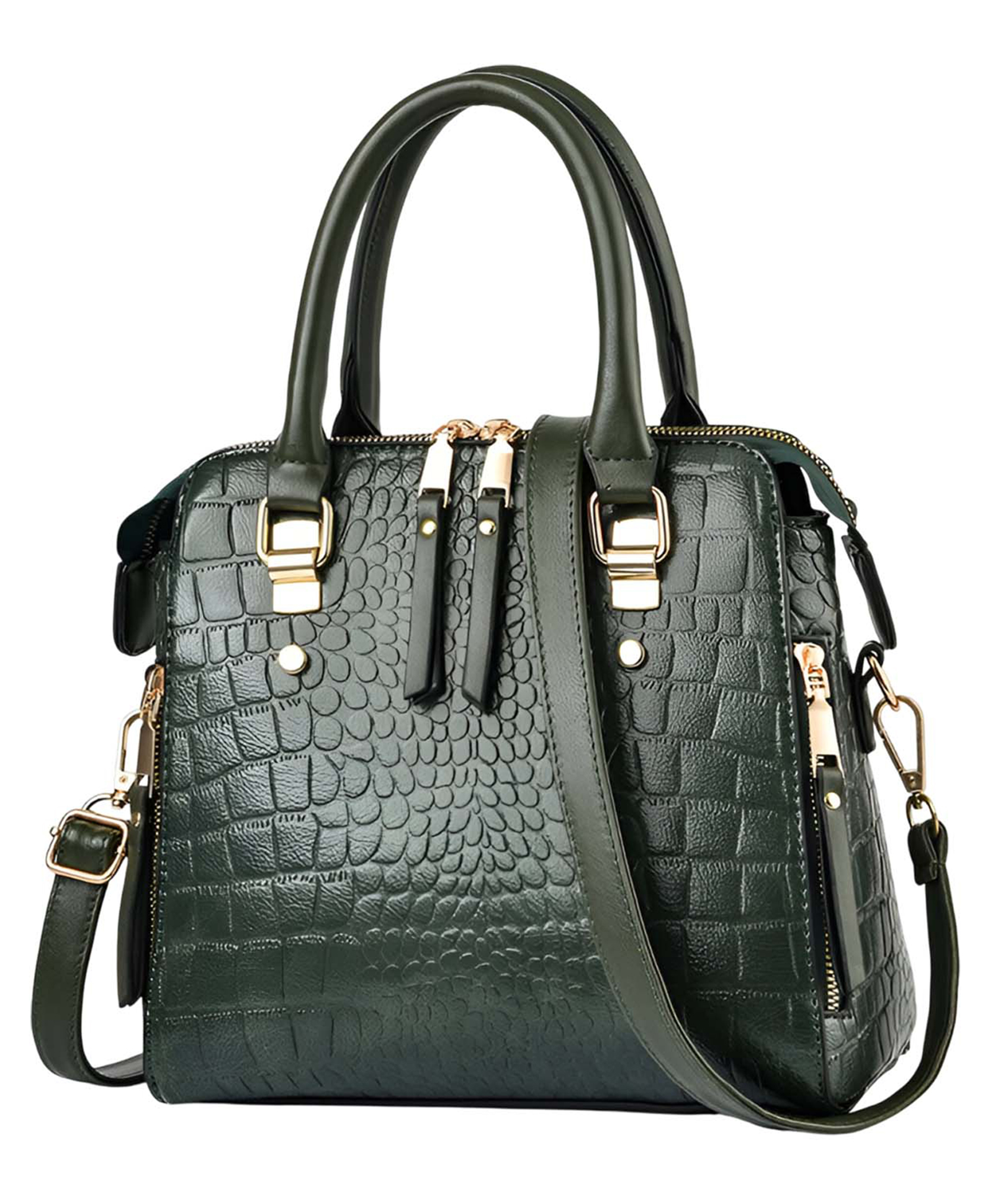 SYGA Women Elegant Crocodile Pattern Shell Handbag Tote with Adjustable Strap (Dark Green)-picture-21
