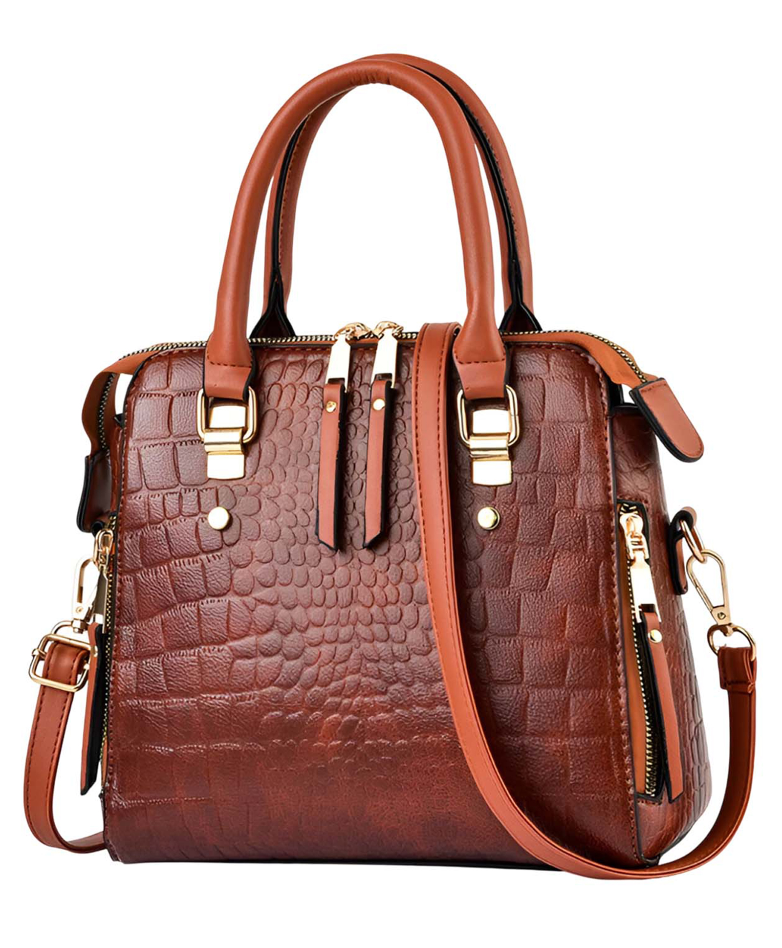SYGA Women Elegant Crocodile Pattern Shell Handbag Tote with Adjustable Strap (Brown)-picture-20