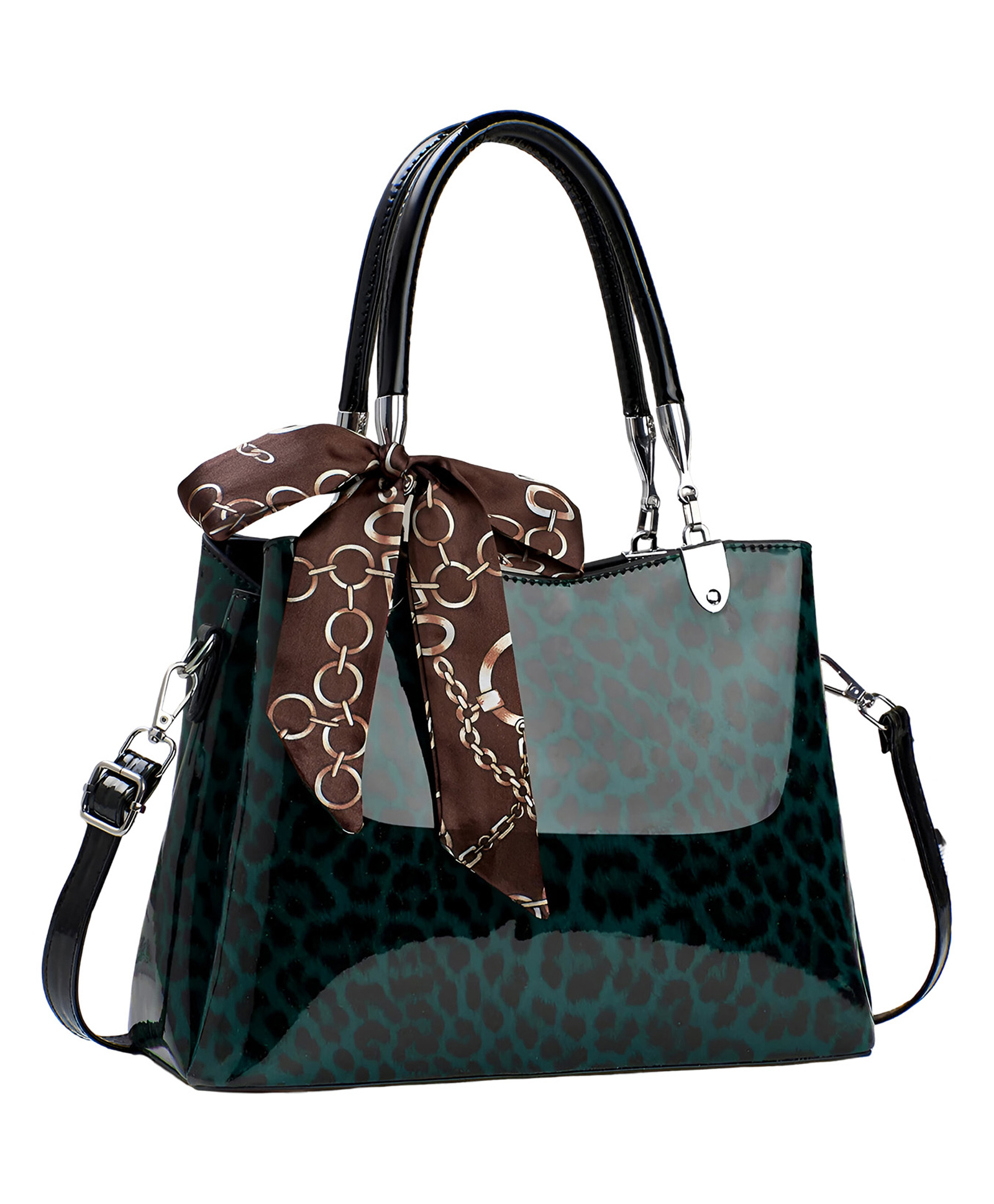 SYGA Women Leopard Print Large Capacity Handbag | Shoulder Bag with Zipper Closure (Green)-image-47