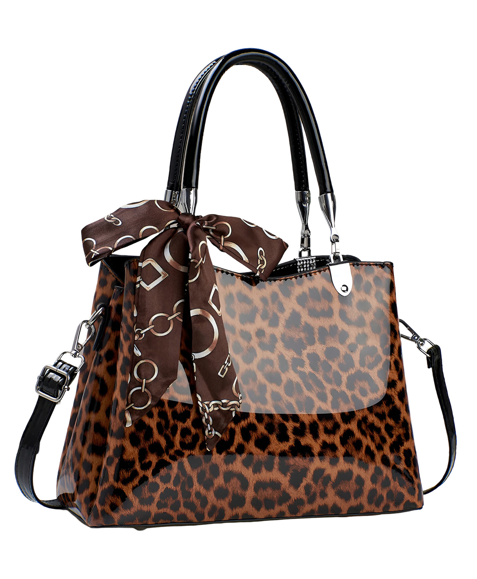 SYGA Women Leopard Print Large Capacity Handbag | Shoulder Bag with Zipper Closure (Dark Brown)-image-25