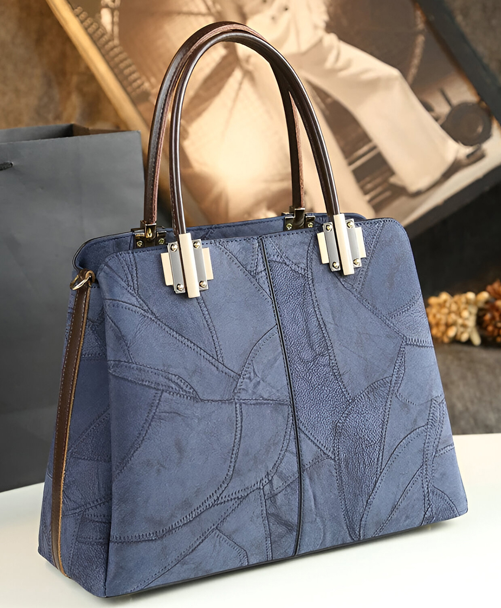 SYGA Women Elegant Embossed Shell Handbag Stylish Shoulder Purse for Everyday Chic(Blue)