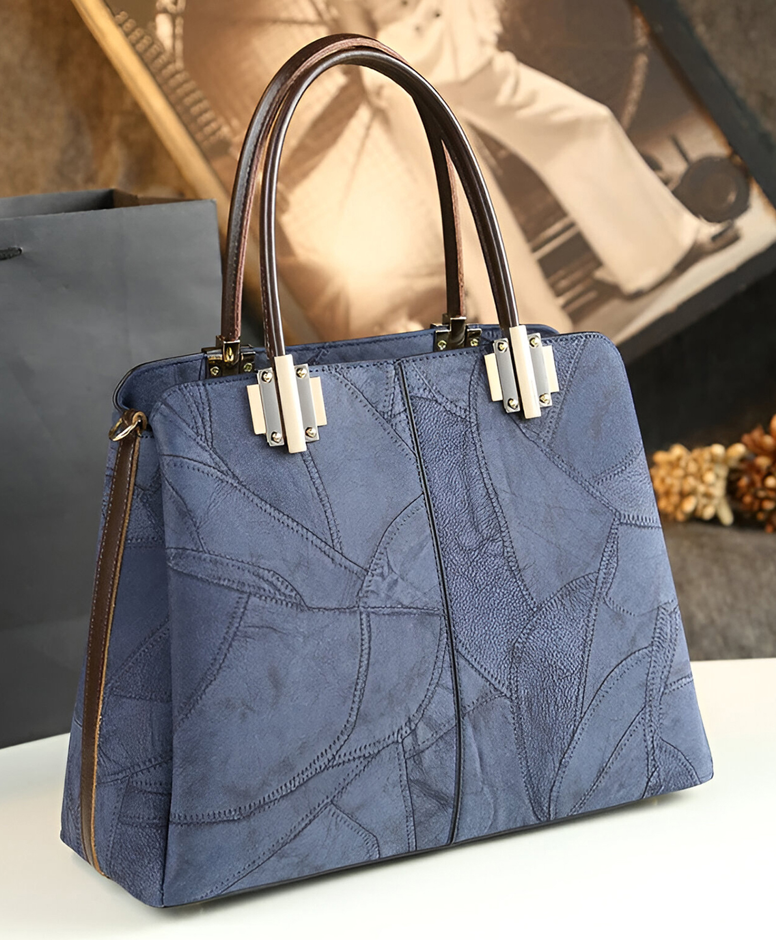 SYGA Women Elegant Embossed Shell Handbag Stylish Shoulder Purse for Everyday(Blue)-picture-13