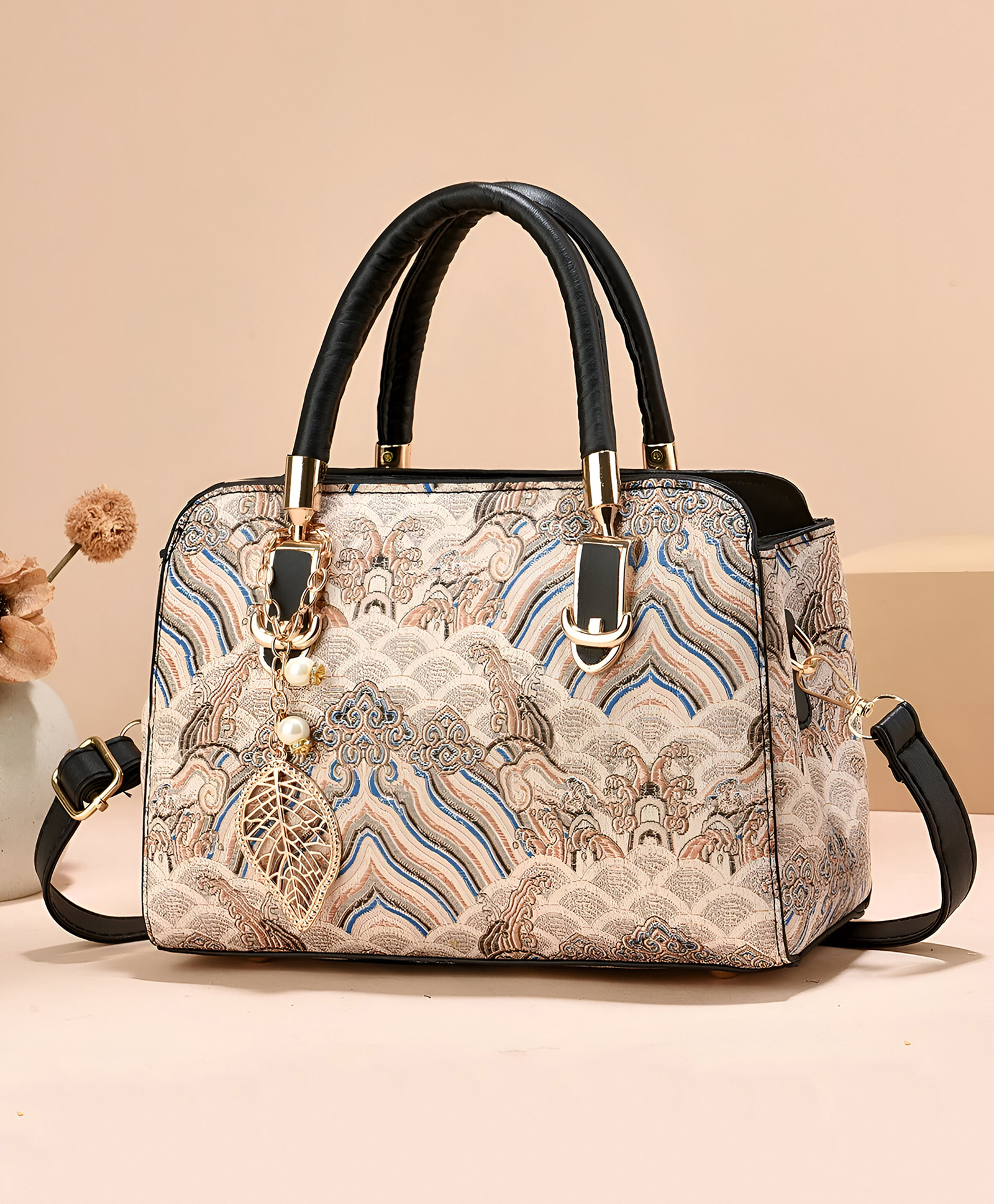 SYGA Women Stylish Tote Bag with Contrasting Colors Medium Capacity Daily Shoulder Handbag(Black)-image-4