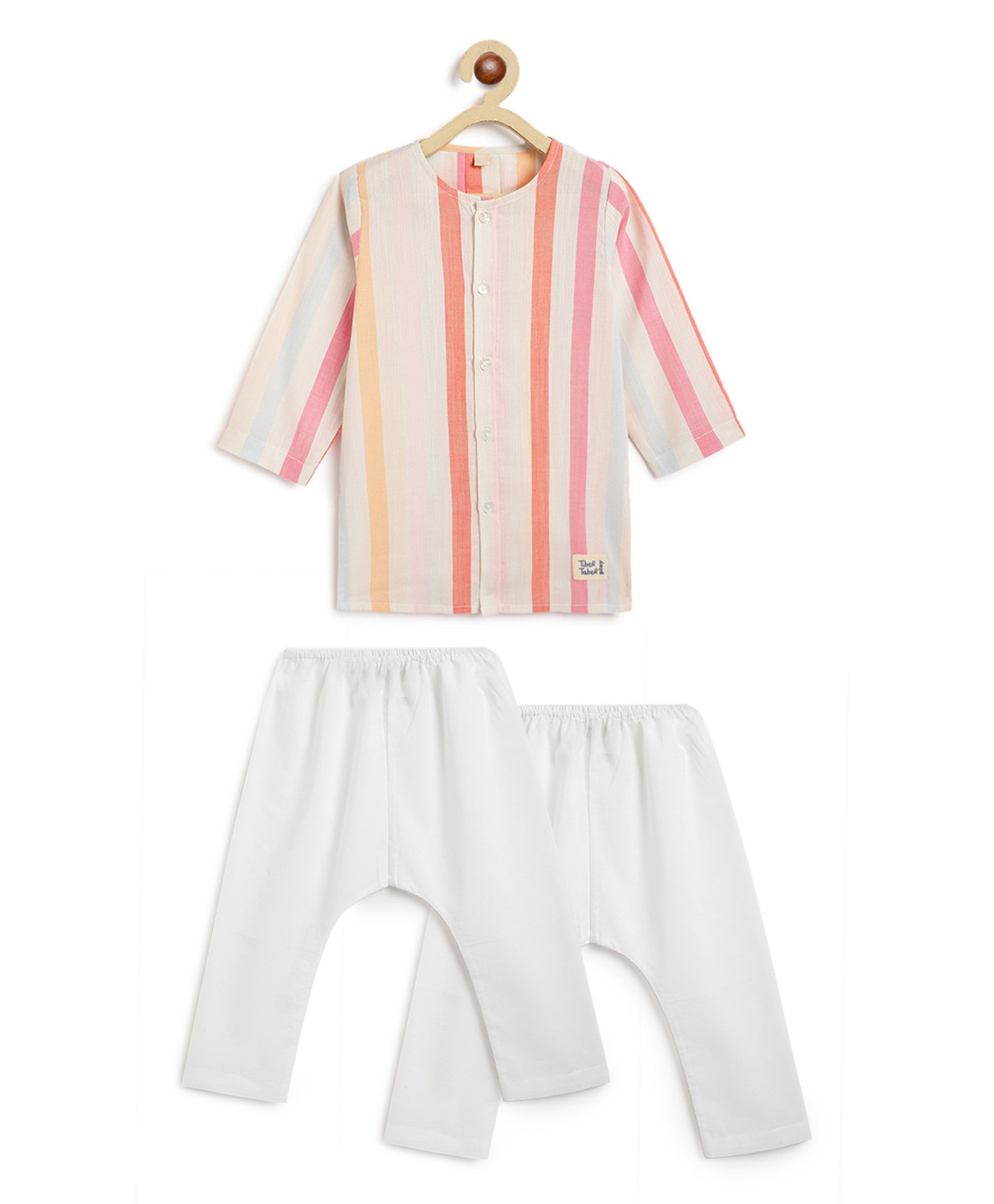 Tiber Taber 100% Cotton Woven Full Sleeves Striped Kurta & Pyjamas Set - Multi Colour-picture-44
